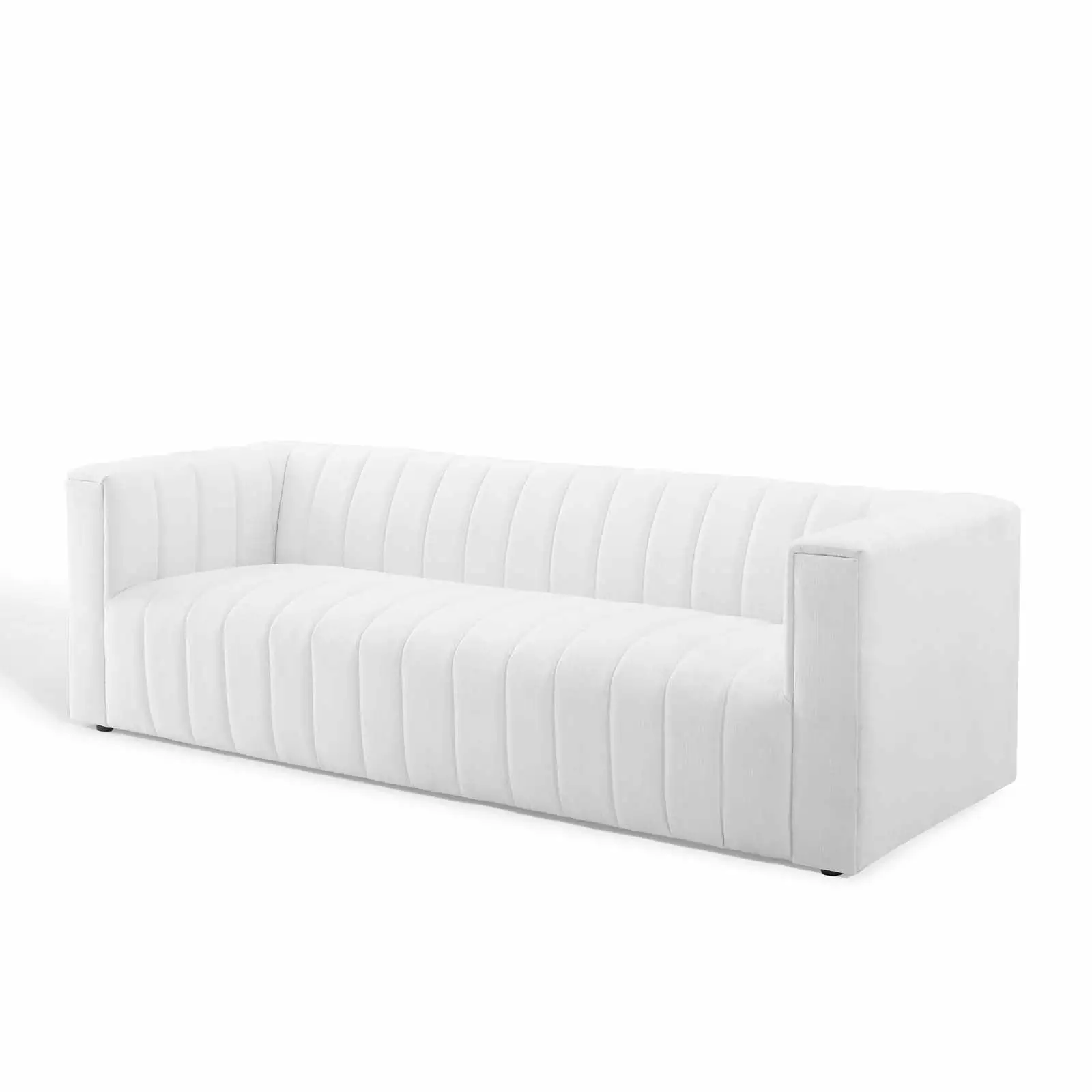 Tufted Sofa. Fabric. White. Modern Contemporary Urban Design. Living Lounge Room Hotel Lobby Hospitality