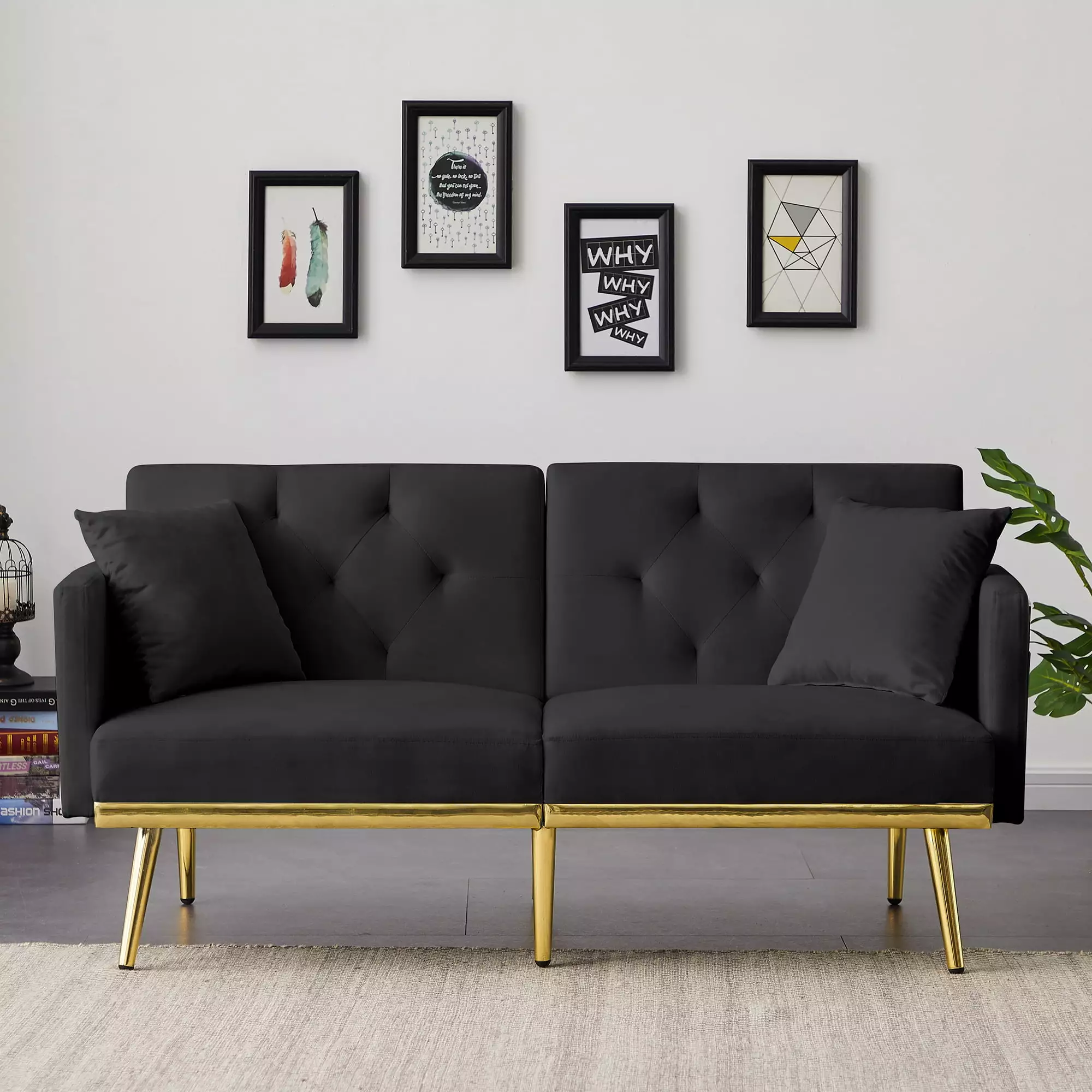 [Two Day Delivery] BLACK VELVET SOFA BED