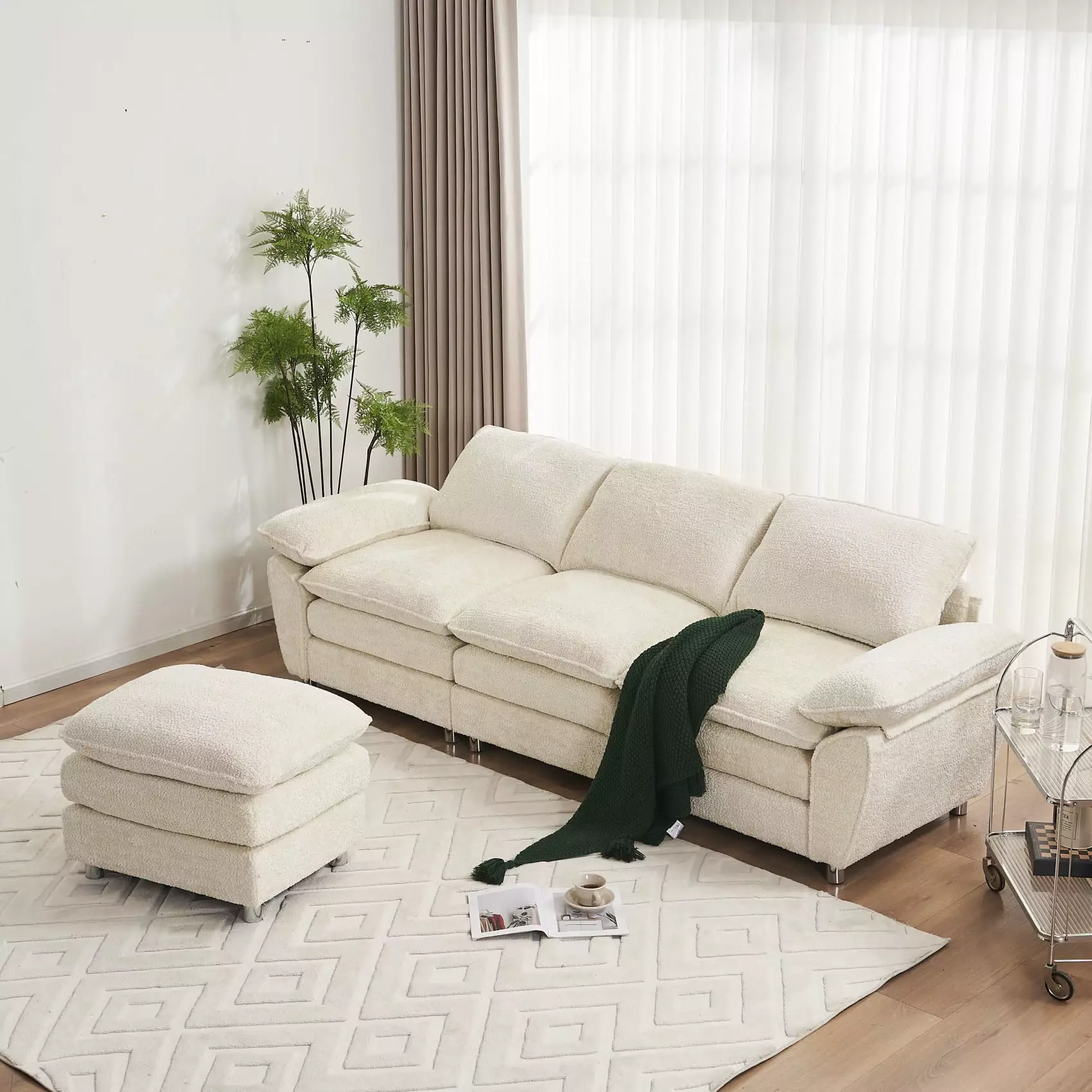 101 Sleeper Sofa Couch. Modern Luxury 3-Seater Modular Sofa with Ottoman. Comfy L-Shaped Upholstered Sofa Couches for Living Room. Apartment. Studio. Office. Beige