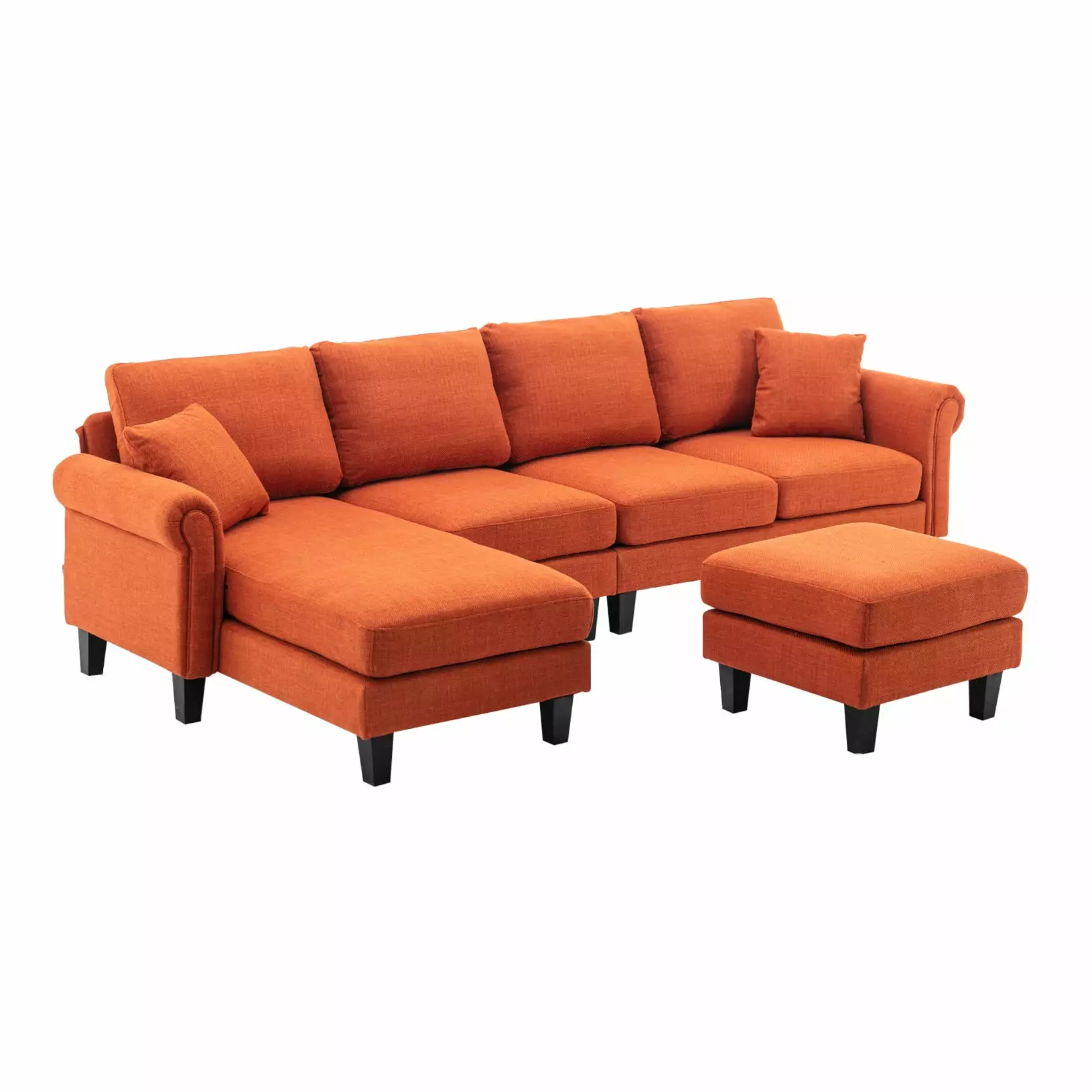 108 Sectional Sofa Couch with Ottoman. Contemporary L/U-Shape 4-Seat Accent Living Room Sofa. Modern Futon Sofa Bed with Plastic Feet. Sleeper Sofa Bed for Living Room Bedroom. Orange