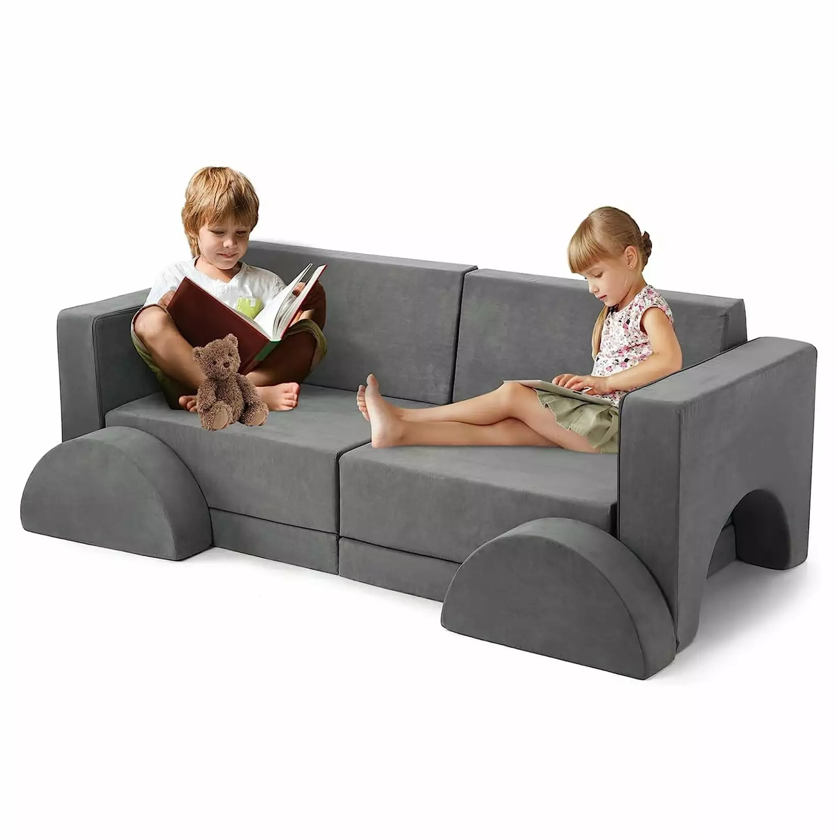 10pcs Kids Play Couch. Multifunctional Modular Kid Convertible Sofa for Playroom. Indoor Toddler Couch for Boys Girls 25.6D x 60.2W x 20.9H - Dark