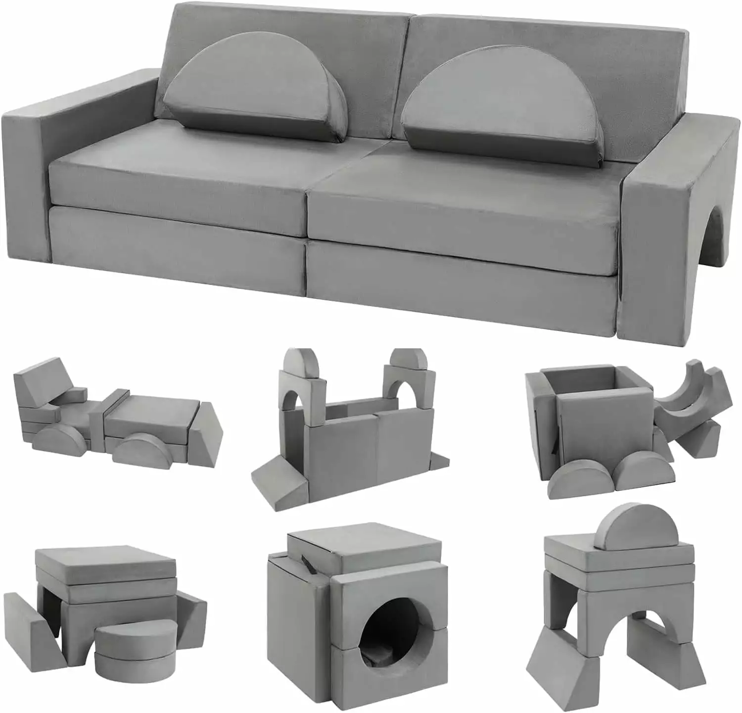 10pcs Modular Kids Play Couch.Kids Couch Building Fort. Kids Couch for Playroom and Bedroom.Toddler Sofa.Toddler Couches That Fold Out.Kids Sofa Couch.Kids Fold Out Couch.Couch for Kids (Grey)