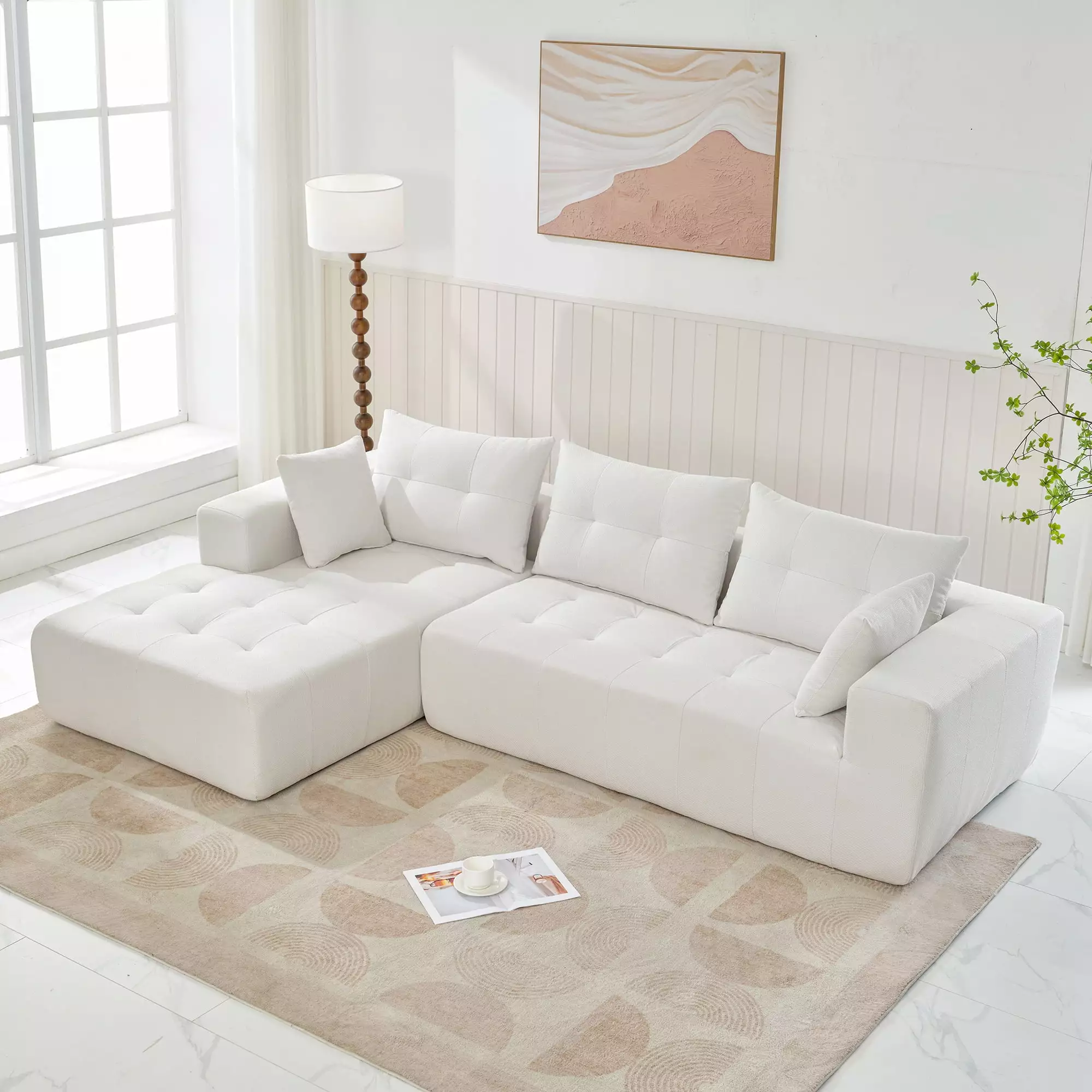 110*69 Modular Sectional Living Room Sofa Set. Modern Minimalist Style Couch. Installation-Free Sofa. Upholstered Sleeper Sofa for Living Room. Bedroom. Salon. 2 Pc Free Combination. L-Shape. Linen