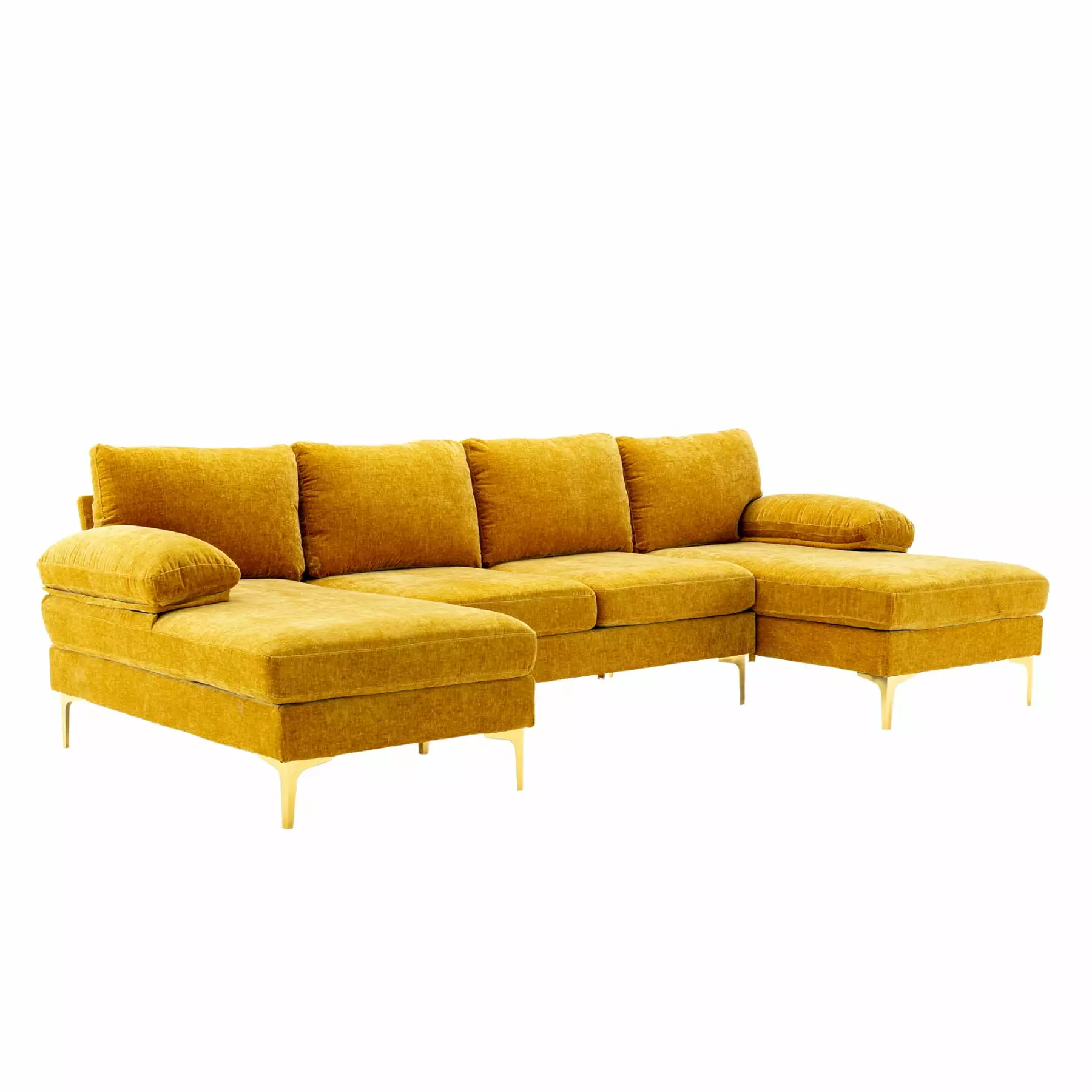 110 U-Shaped Sectional Sofa. Modern Upholstered Accent Sofa with Metal Legs & Cozy Padded Seat. 4-Seater Leisure Sofa Couch. for Living Room. Apartment. Office. Musterd Yellow