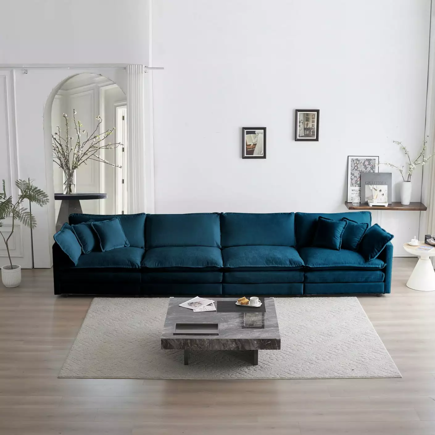 146.5 Modular Oversized Sectional Sofa Couch. 4-Seater Comfy Cloud Couches. Deep Seat Sleeper Sofa for Living Room. Apartment(Blue. 4-Seat)