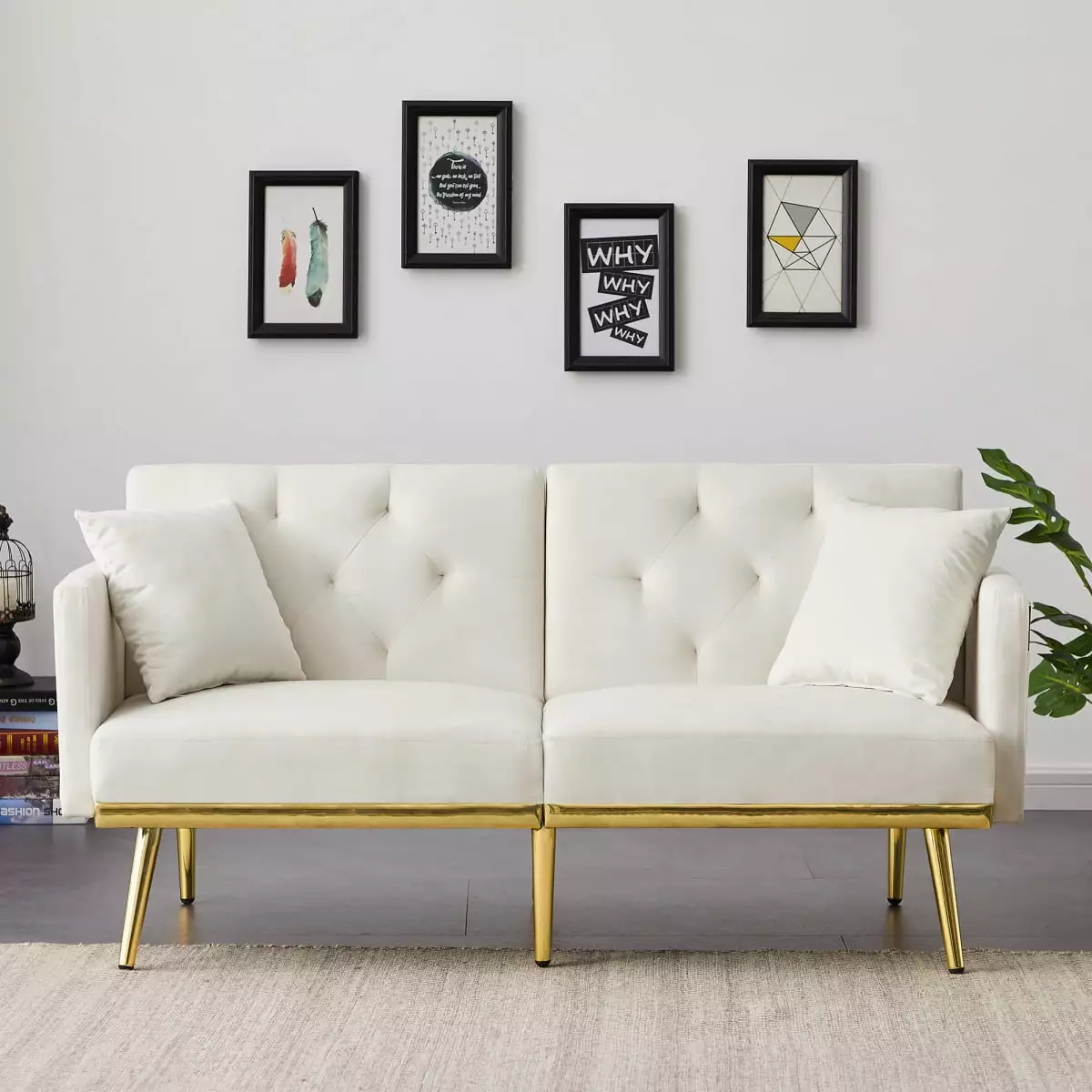 White Velvet Sofa Bed 49090