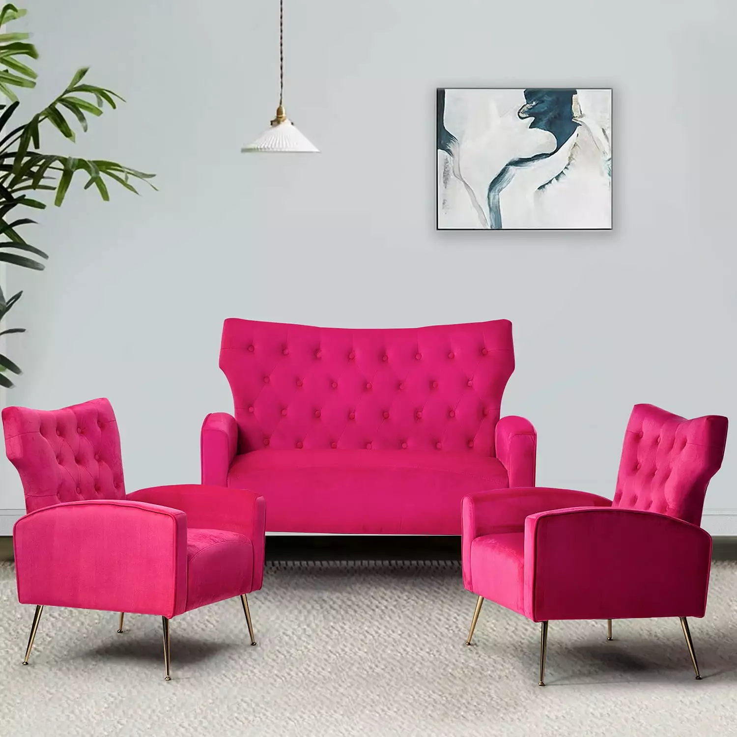 LANTRO JS Phantasos 48 Loveseat withTufted Back and Metal Legs