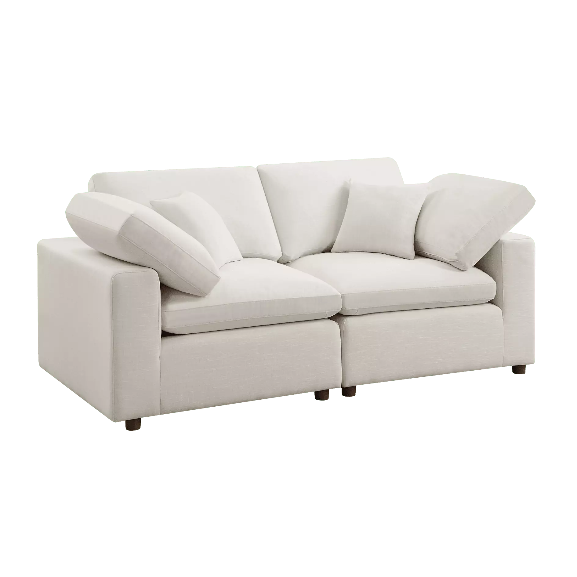 2 Pcs Modular Sectional Sofa Set. Modern Minimalist Design Wedge with Linen Fabric Upholstered. Pillows. Solid wood Structures & Legs. Modular Couch for Living Room. Waiting Room. White