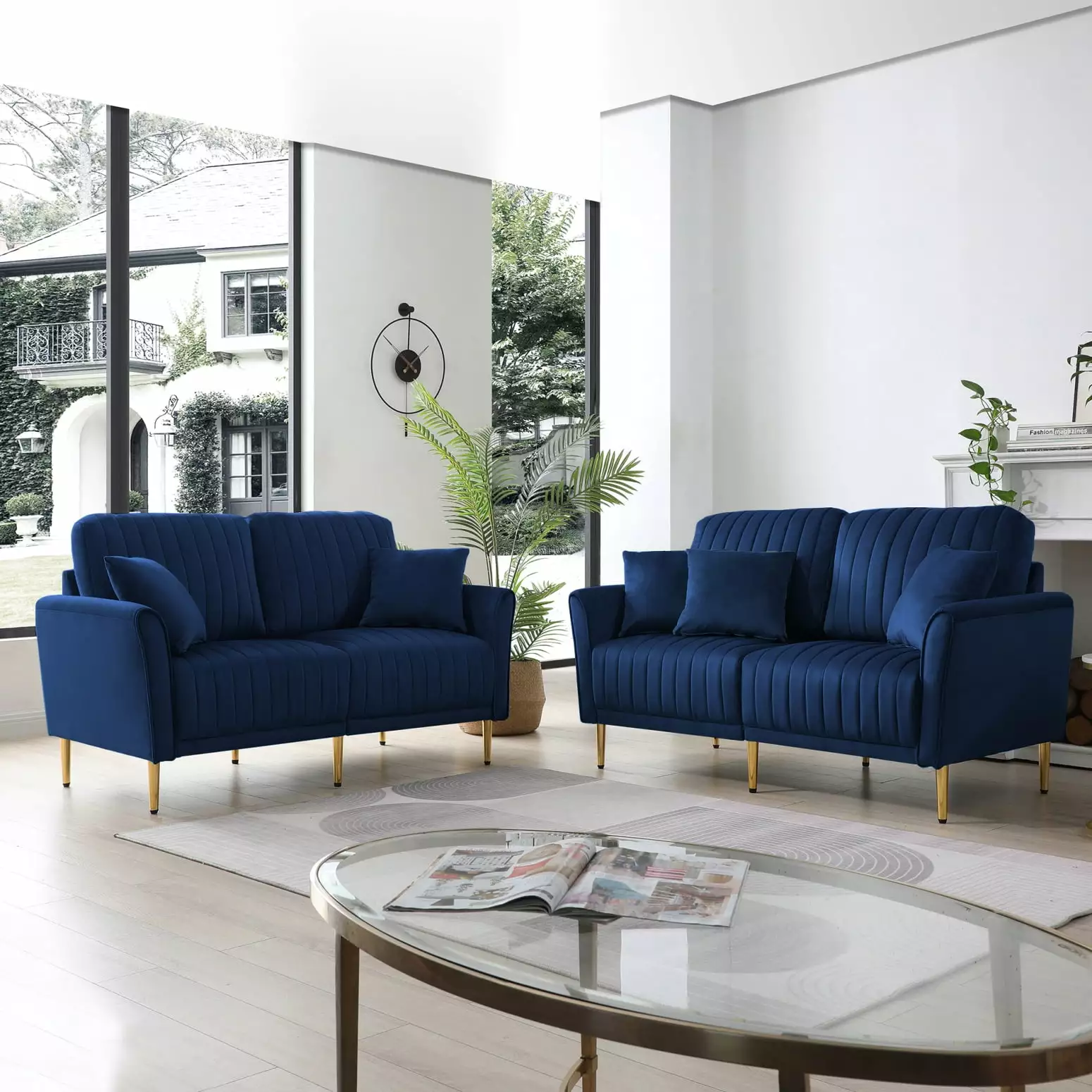 2-Piece Blue Velvet Sectional Sofa Set for Living Room - Exquisite Tufted Design. Sturdy Metal Legs. Perfect Blend of Comfort and Elegance for Your Living Space