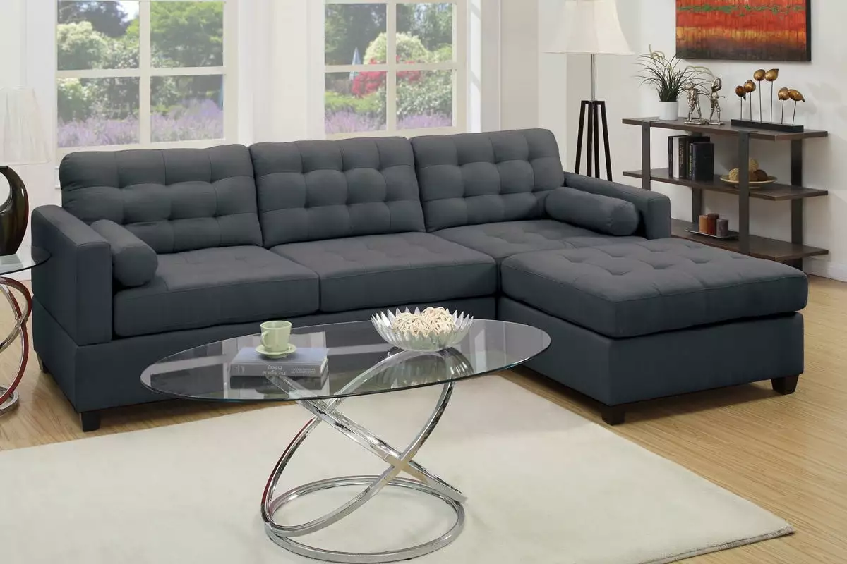 2-pieces Sectional Sofa Set Reversible Chaise Sofa Tufted Polyfiber Fabric Tufted Couch Cushion Living Room Furniture