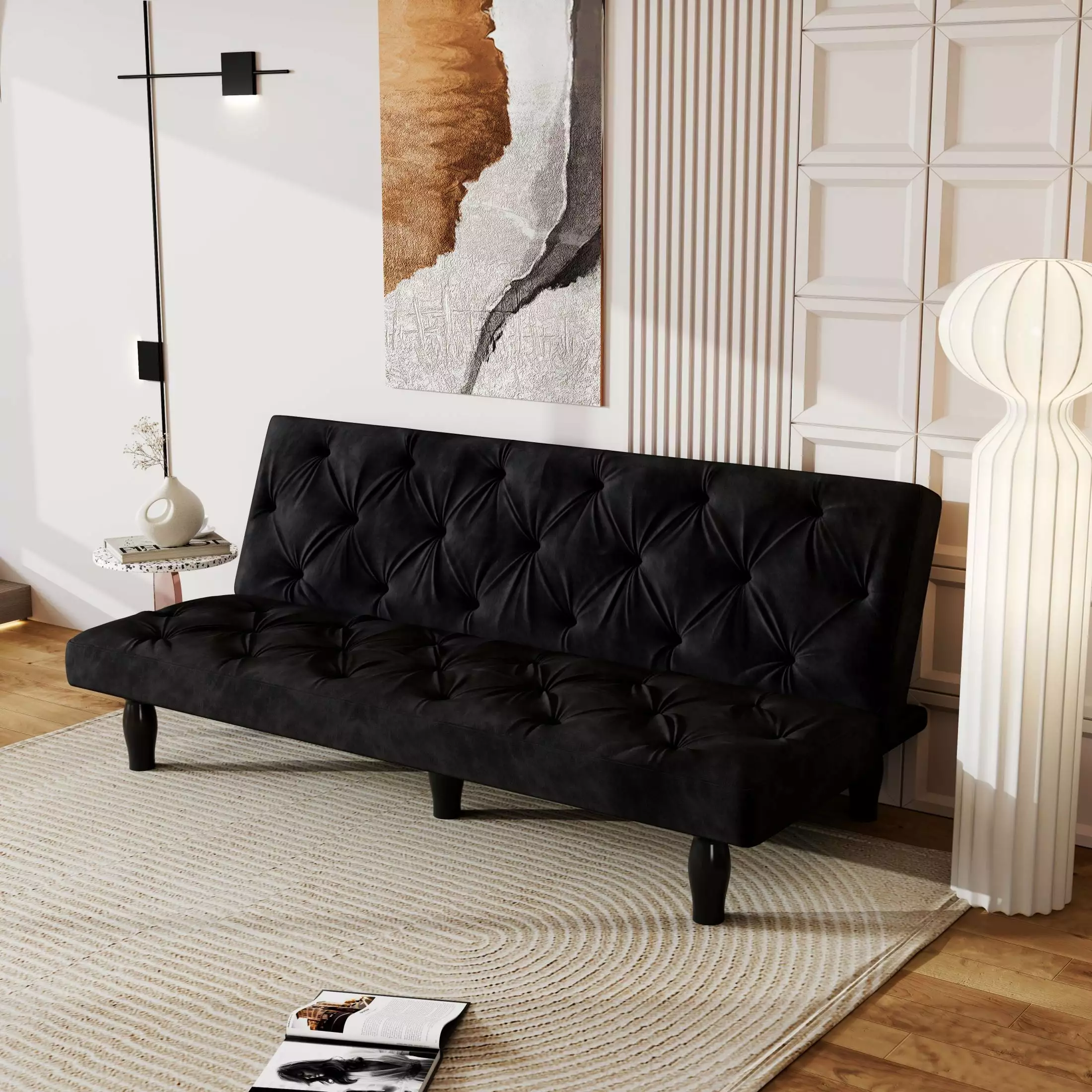 2534B Sofa Converts Into Sofa Bed 66 Black Velvet Sofa Bed Suitable For Family Living Room. Apartment. Bedroom