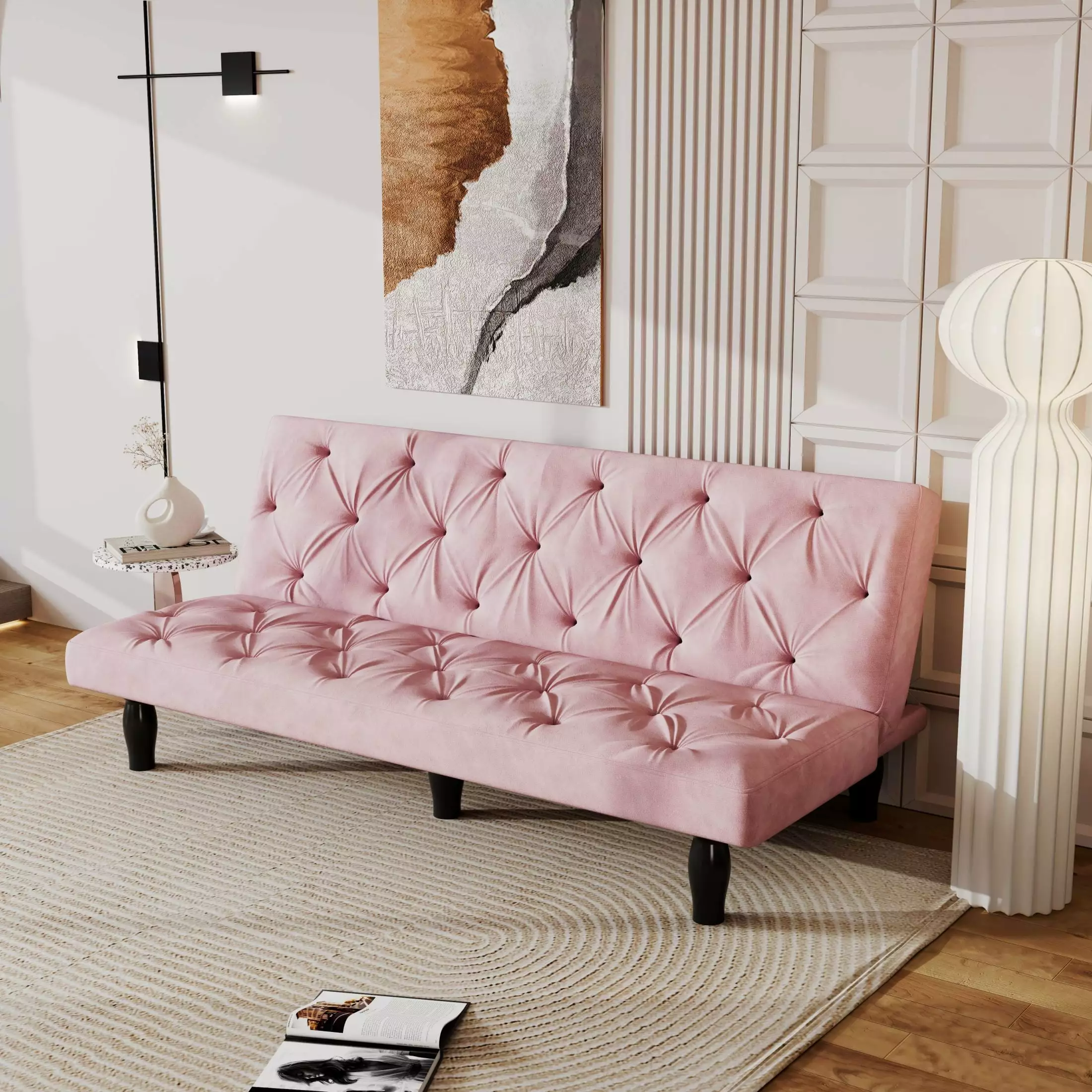 2534B Sofa Converts Into Sofa Bed 66 Pink Velvet Sofa Bed Suitable For Family Living Room. Apartment. Bedroom