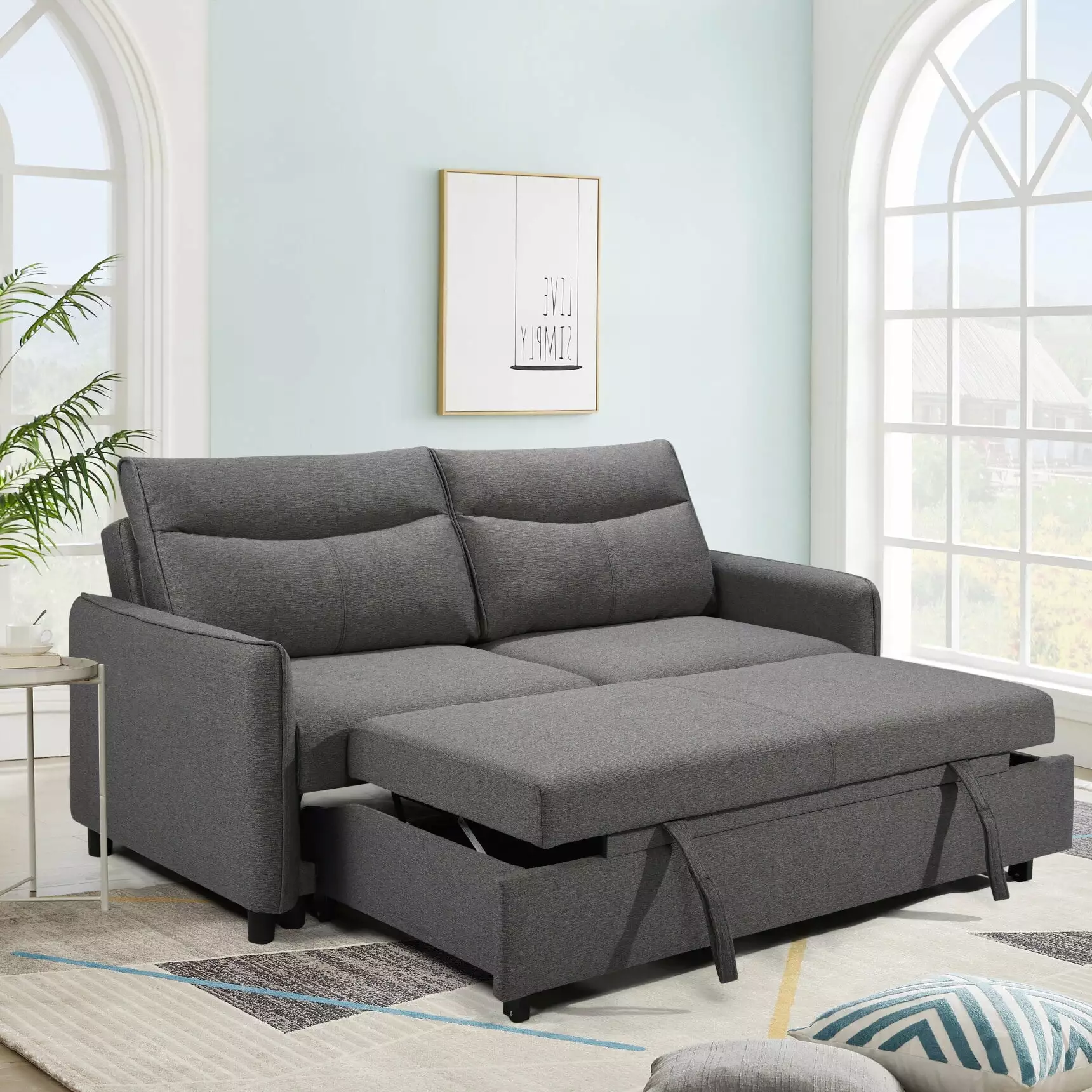 3 in 1 Convertible Sleeper Sofa Bed. Modern Fabric Loveseat Futon Sofa Couch with Pullout Bed. Small Love Seat Lounge Sofa with Reclining Backrest. Furniture for Living Room. Grey