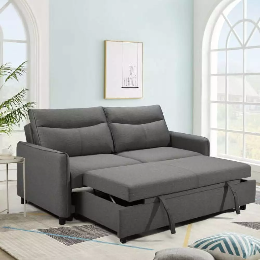 3 in 1 Queen Convertible Sofa Bed. 75 Sleeper Sofa. Futon Sofa Couch with Pullout Bed & 3-Angle Adjustable Backrest.Velvet Upholstered Loveseat Lounge Sofa. for Living Room Guestroom Office. Gray