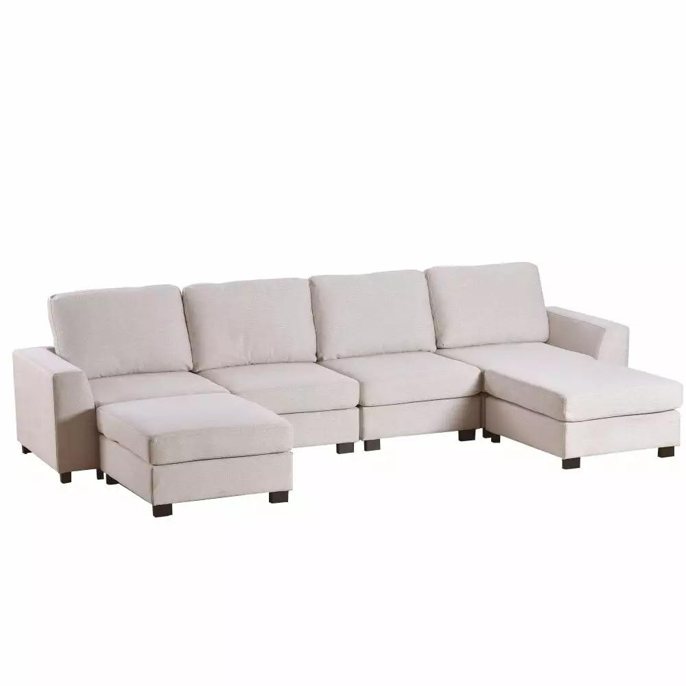 3 Pieces U-shaped Sofa with Removable Ottomans Beige