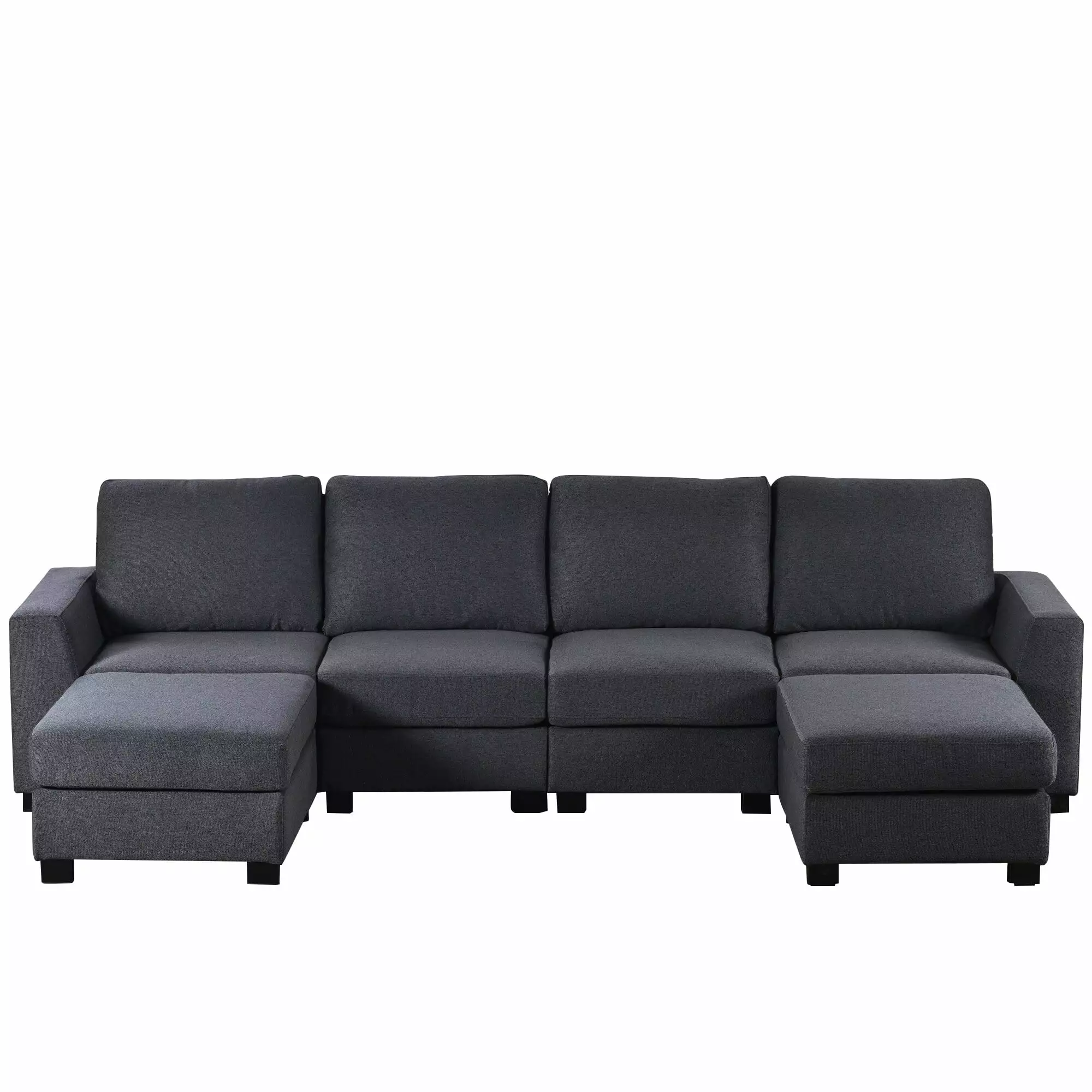 3 Pieces U-shaped Sofa with Removable Ottomans Grey