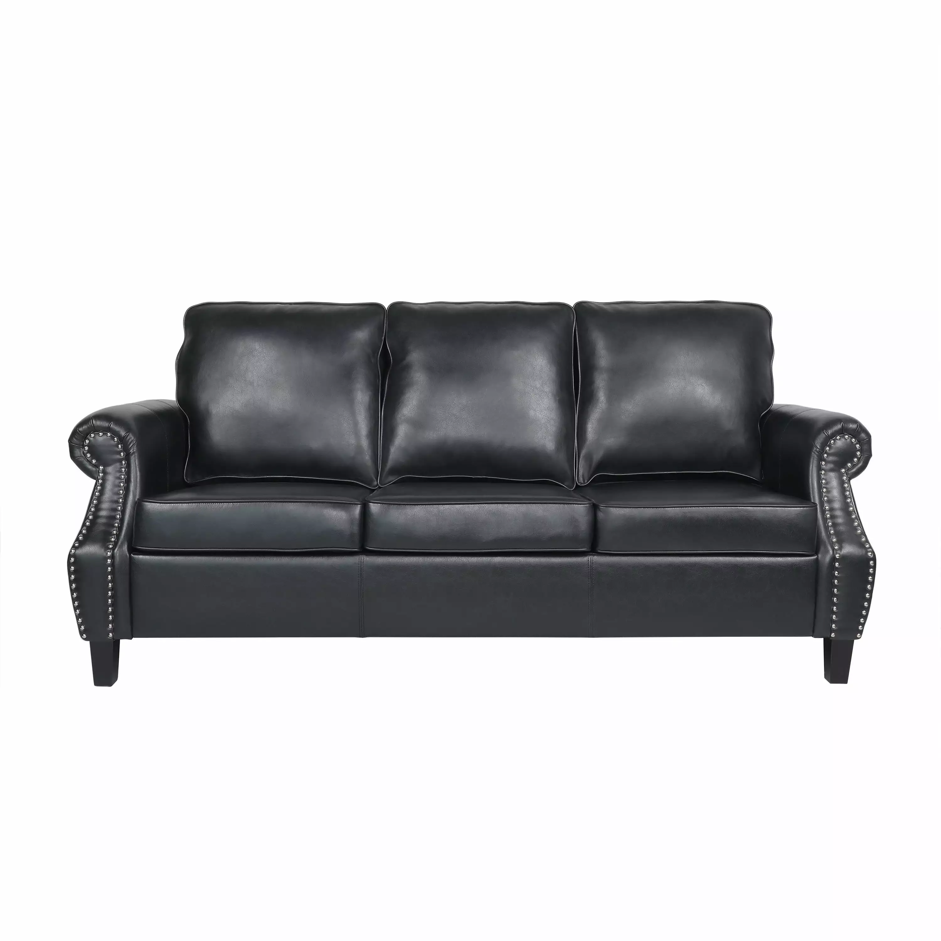 3 SEATER SOFA Contemporary Design: Featuring beautiful faux leather upholstery. rolled armrests. and nailhead trim