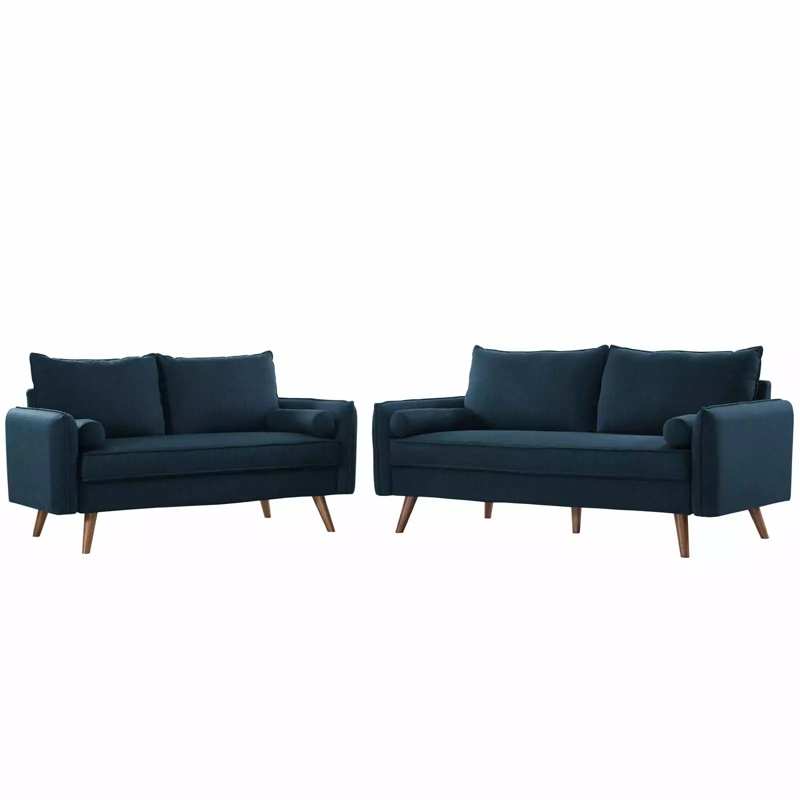 Loveseat and Sofa Set. Fabric. Navy Blue. Modern Contemporary Urban Design. Living Lounge Room Hotel Lobby Hospitality