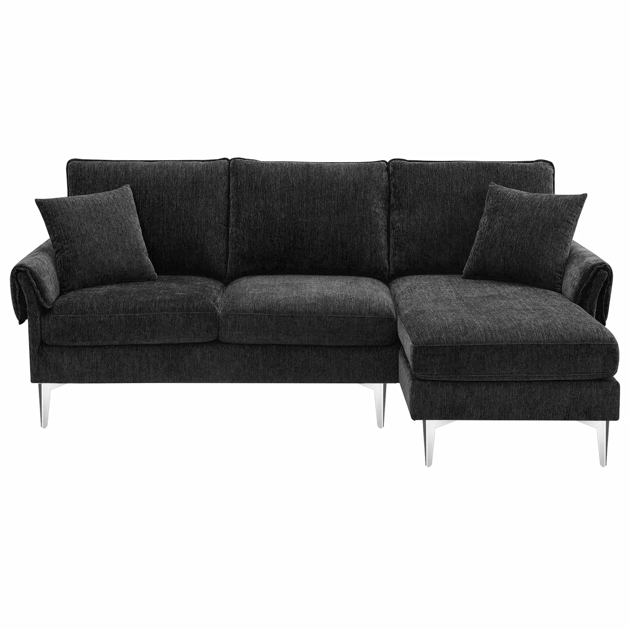 Modern L Shaped Convertible Sectional Sofa with Chaise. Chenille Modular Couch with Pillows Removable Cushions Metal Legs for Living Room Apartment Office