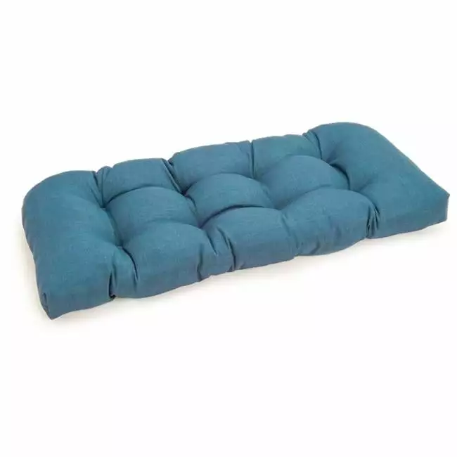 42 x 19 in. U-Shaped Solid Spun Polyester Tufted Settee & Bench Cushion. Sea Blue