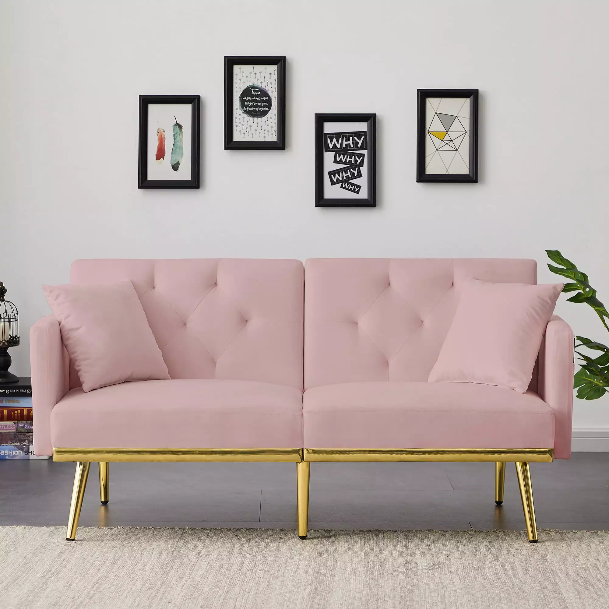 [Two Day Delivery] PINK VELVET SOFA BED