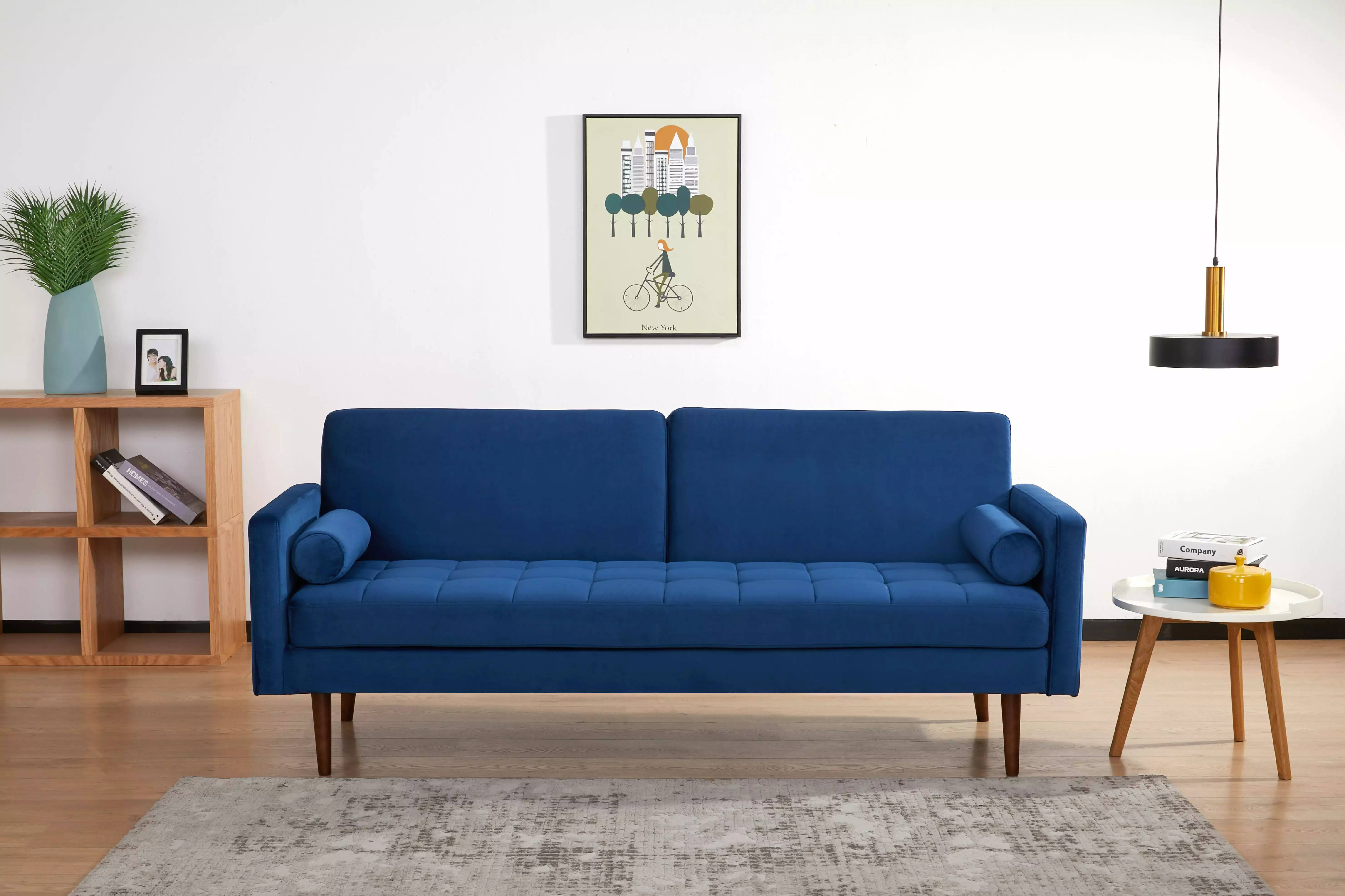 Artdeco Home Portland Velvet Convertible Sofa. Blue