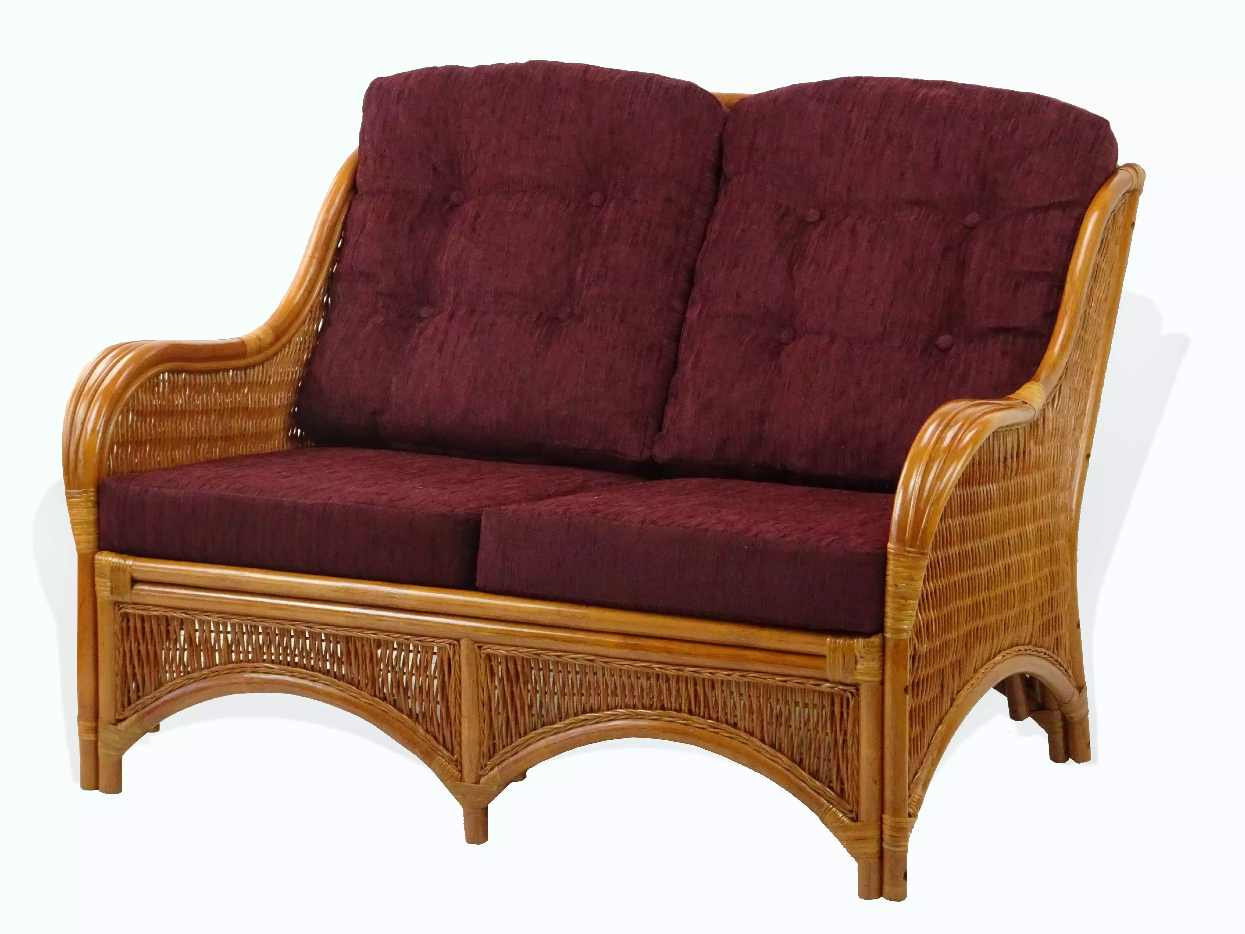 Jam Lounge Loveseat Sofa ECO Natural Rattan Wicker Handmade Design w/Dark Brown Cushions. Colonial