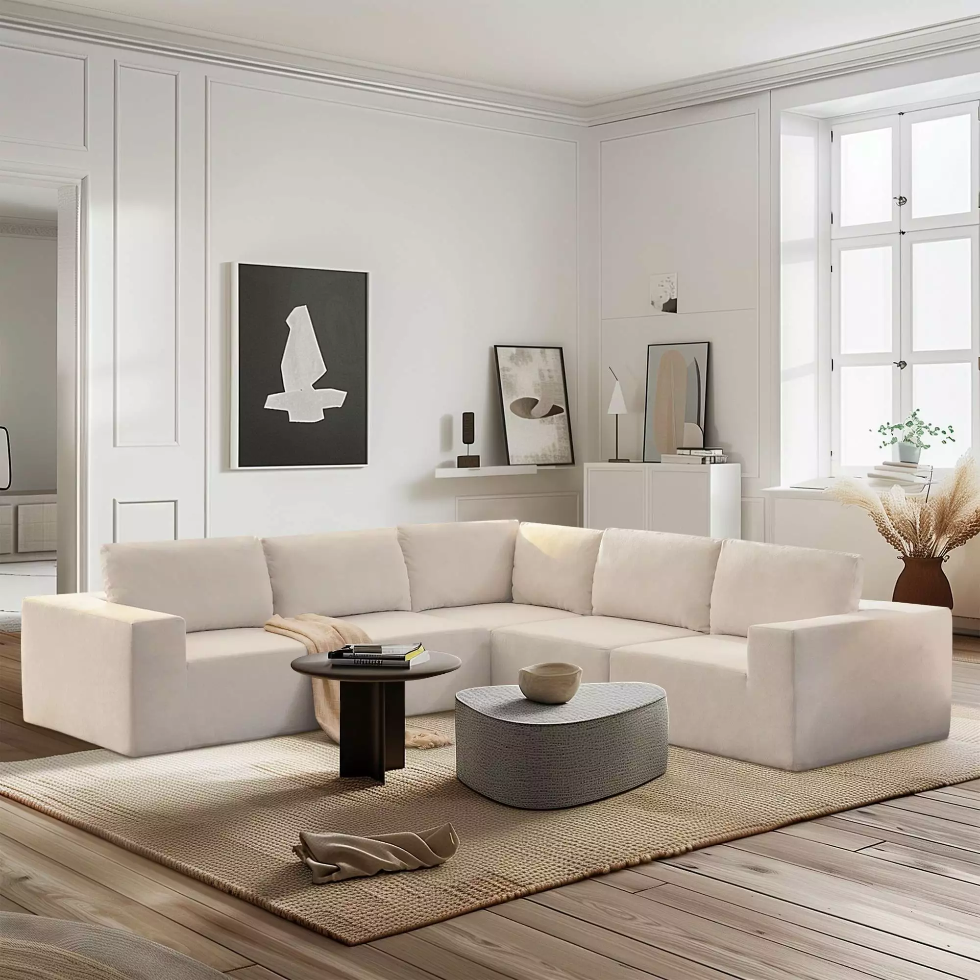 5 Piece L-Shaped Modular Sectional Couch. Atumon 5-Seat Sectional Couch Furniture. Foam-Filled L-Shaped Couch. Modern Sectional Couch for Living Room Apartment Office. 116L x 116W x 30H. White