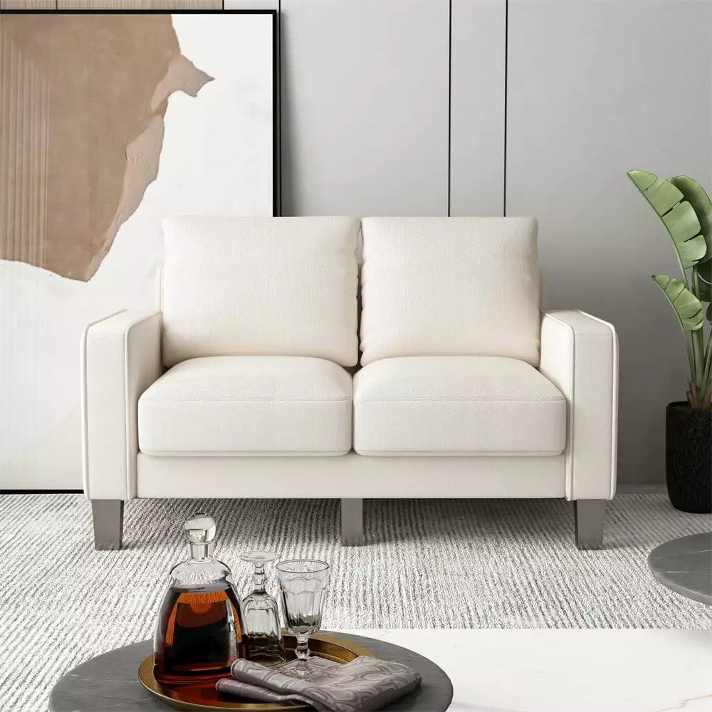 53 Loveseat Sofa. Mid Century Fabric Upholstered Loveseat Sofa with Solid Wood Legs and Padded Cushions Modern 2-Seat Sofa Couch with Armrest Modular Love Seats for Small Spaces Living Room. Beige