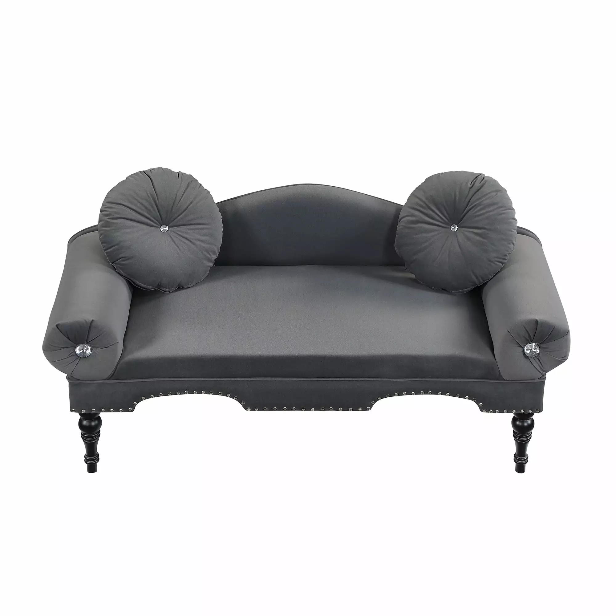 54 Velvet Loveseat Sofa.Upholstered 2 Seater Couch Settee with 2 Round Pillows.Modern Accent Love Seat with Nailhead Trim Rolled Arms.Bedside Entryway Bench for Living Room Bedroom Apartment.Grey