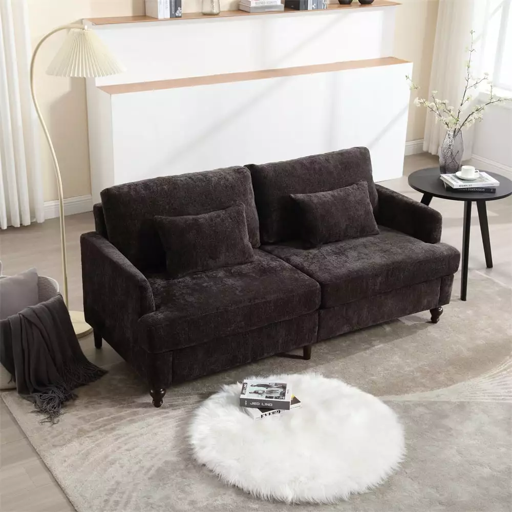 62'' Chenille Fabric Loveseat. 2-Seat Tufted Sofa Couch with 2 Pillows. Modern Accent Sofa for Living Room Bedroom Apartment