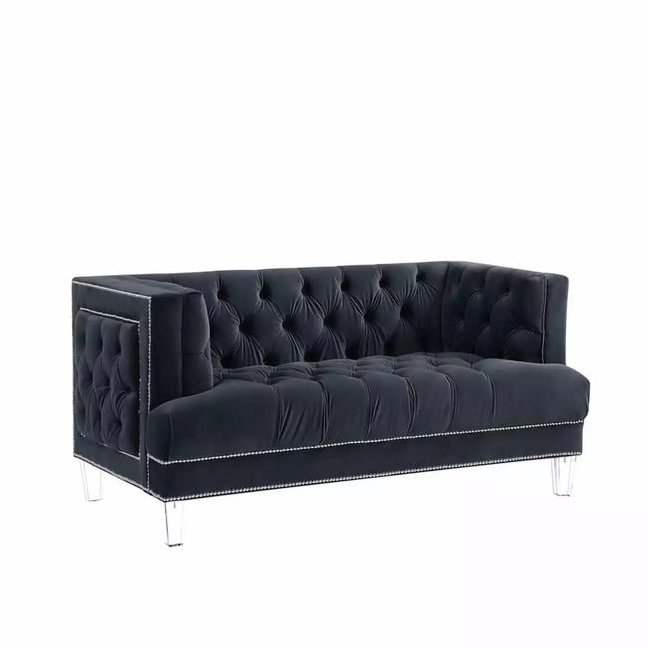 64 in. Velvet Love Seat. Charcoal & Silver