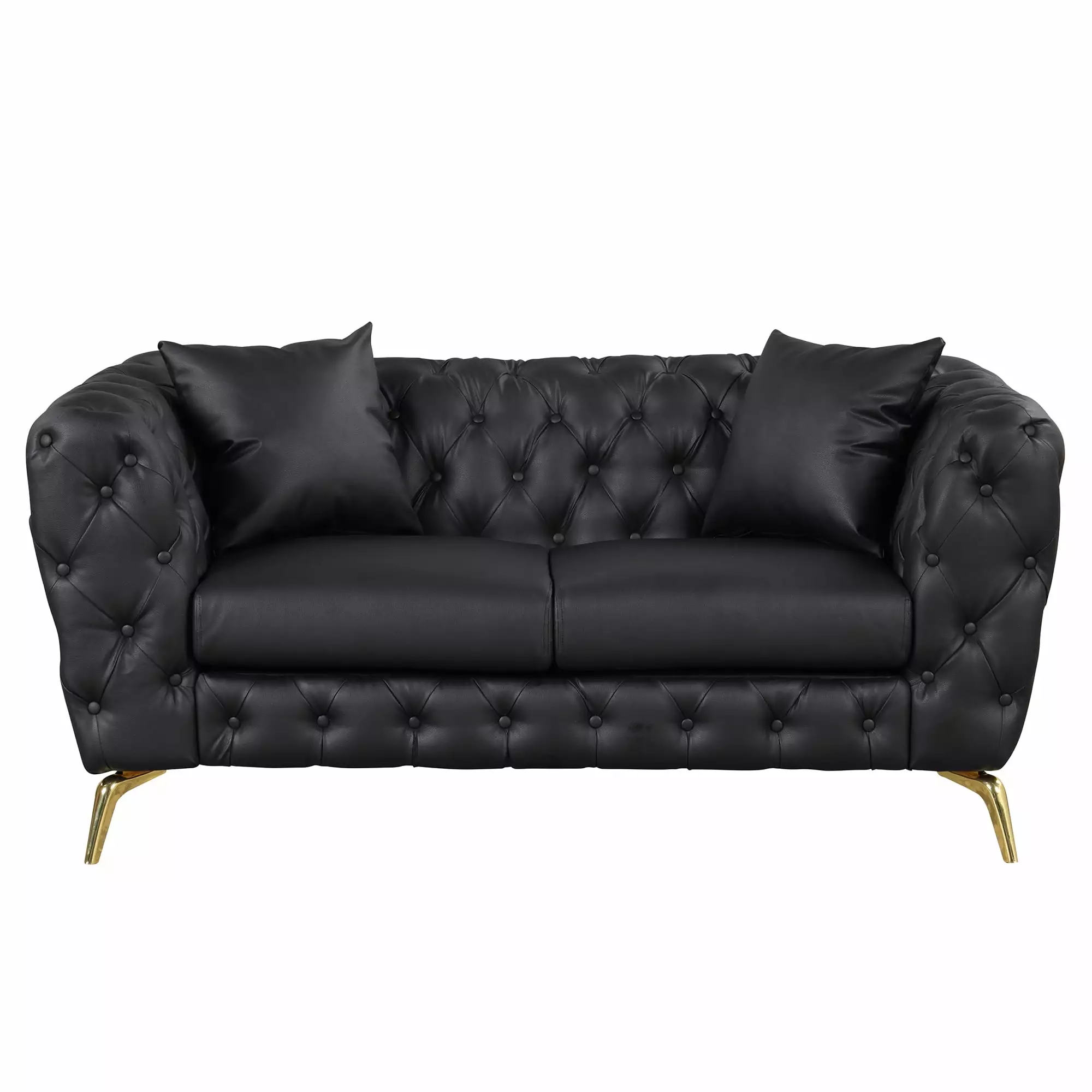 65.5 Modern Sofa Couch PU Upholstered Loveseat Sofa with Sturdy Metal Legs. Button Tufted Back for Living Room.Apartment.Home Office. Black