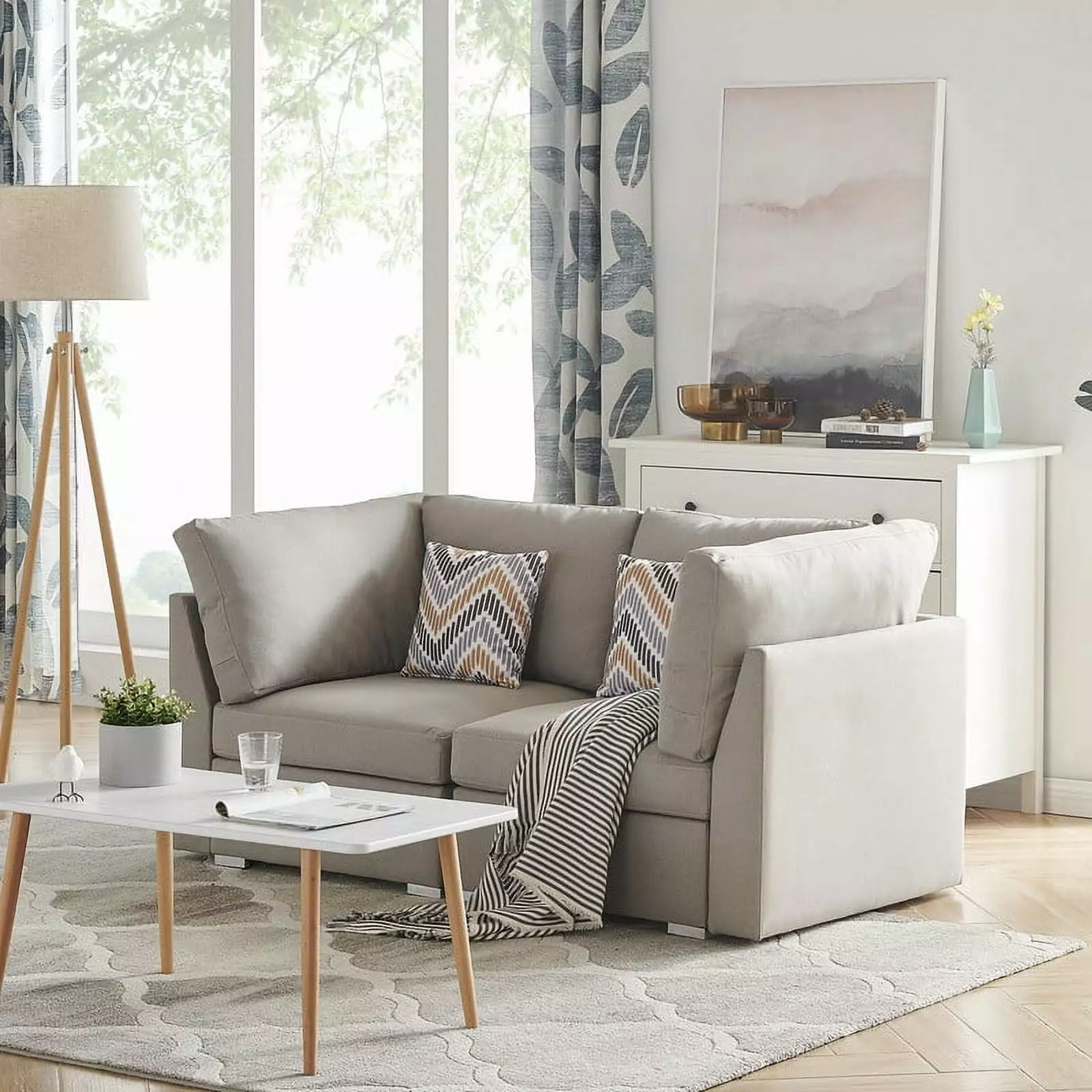 67.3 Beige Fabric Loveseat Couch With Pillows