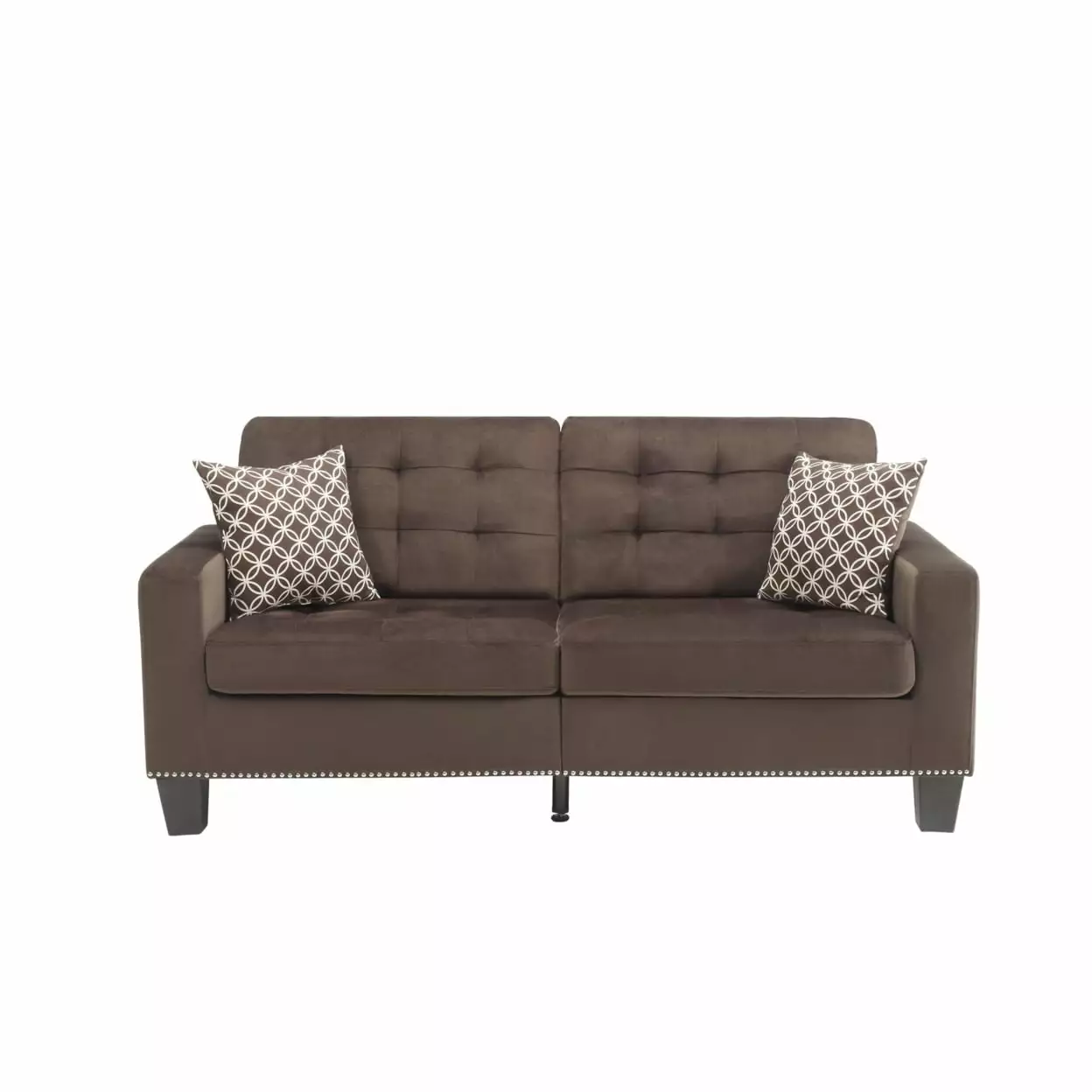 72 Inch Modern Sofa. Tufted Design Cushions. Brown Fabric- Saltoro Sherpi