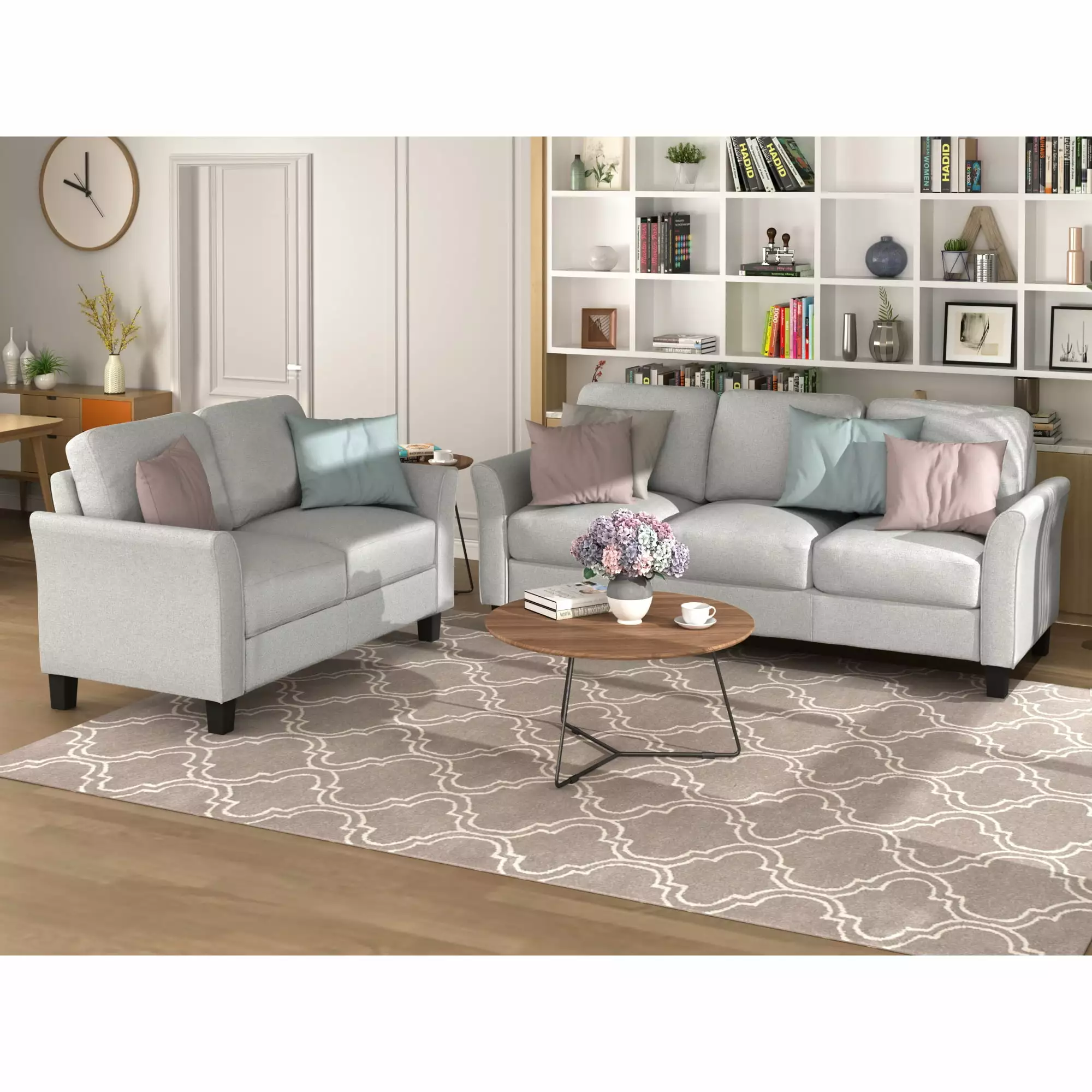 Living Room Furniture Loveseat Sofa and 3-seat sofa (Light Gray)