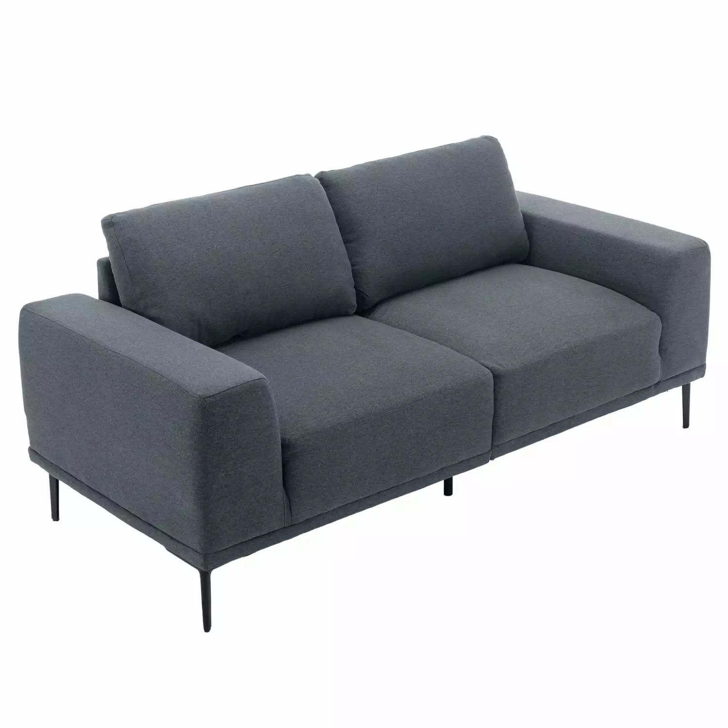 74.8 Inch Linen Fabric Loveseat Couch - Mid-Century Modern Style - Soft Plushness - Upholstered Accent Sofa - Dark Grey - Sturdy Wooden Frame - Easy Assembly - Living Room Furniture