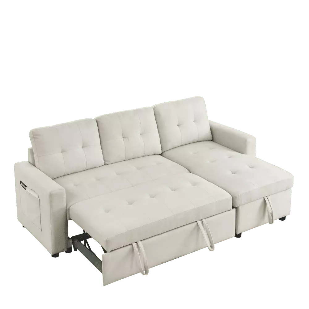 78.5 inch Sleeper Sofa Bed. Reversible Sleeper Sectional Sofa with Pull-Out Bed. Storage Chaise and Side Storage Bag