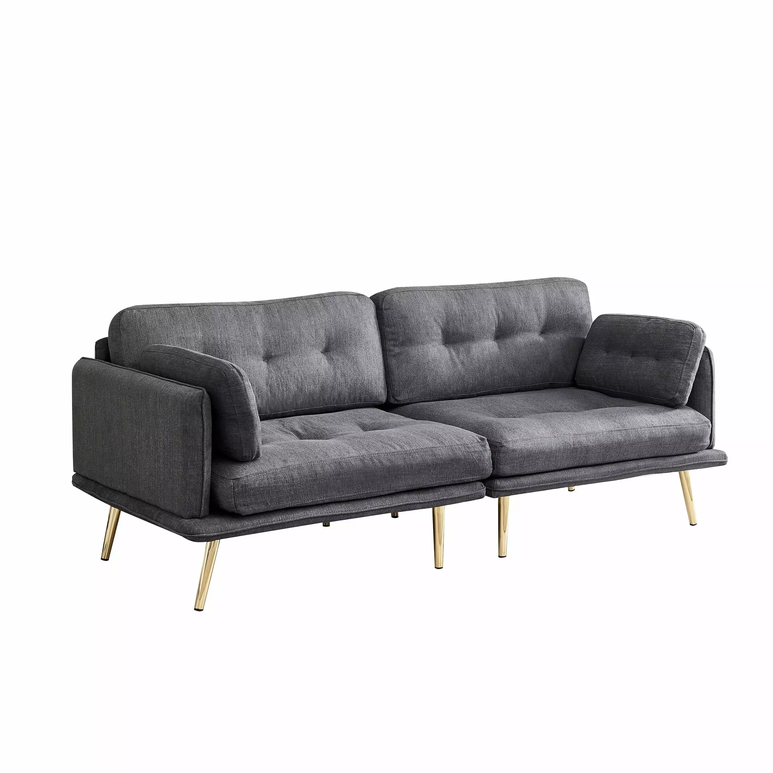 78.7 Cotton Linen Fabric Sofa Couch for Living Room. Classic Design 3-seater Upholstered Loveseat Sofa with Gold Metal Legs