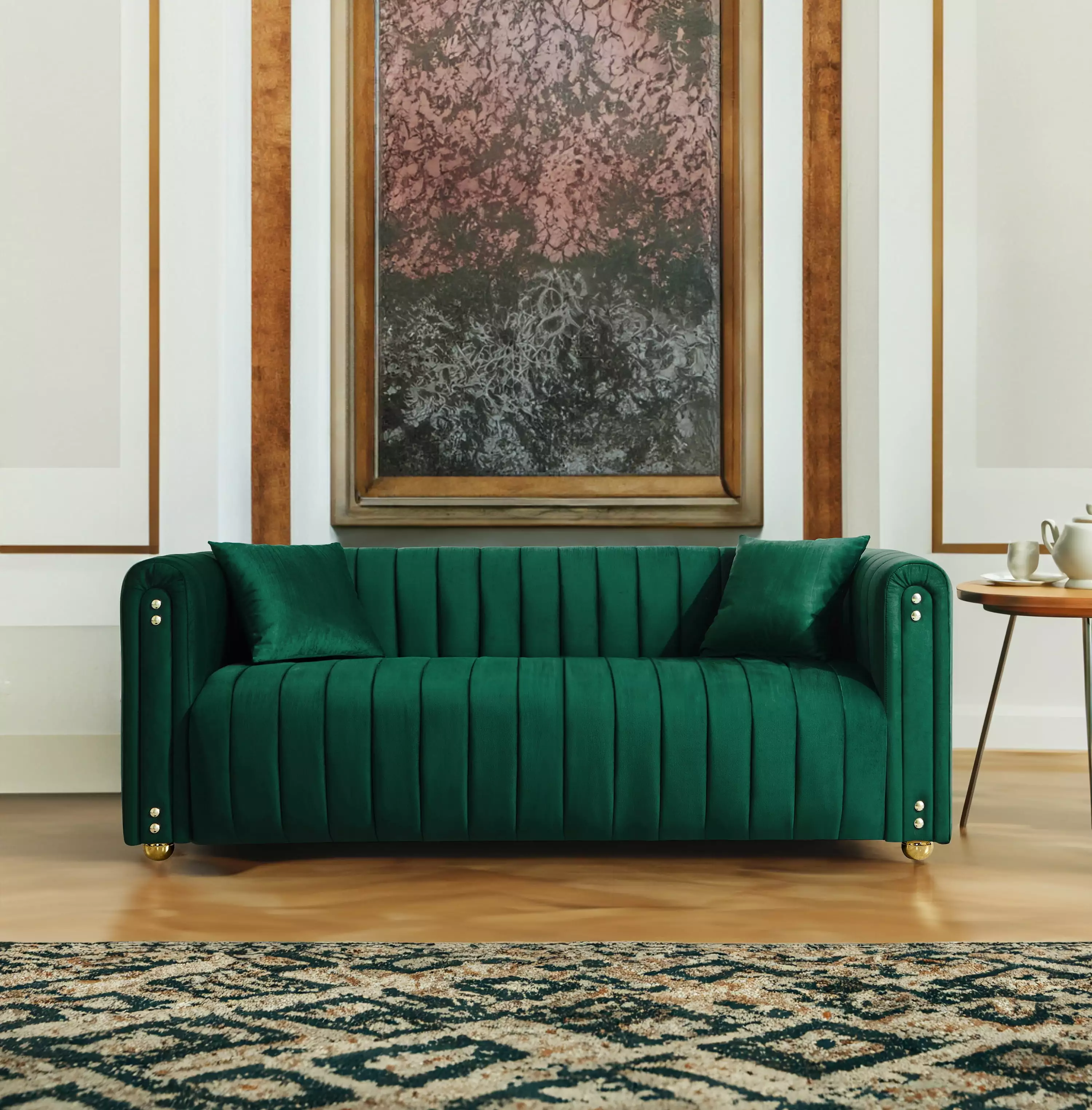 79.92 Modern Vertical Channel Tufted Velvet Sofa.Comfortable Sofa for Living Room-Green