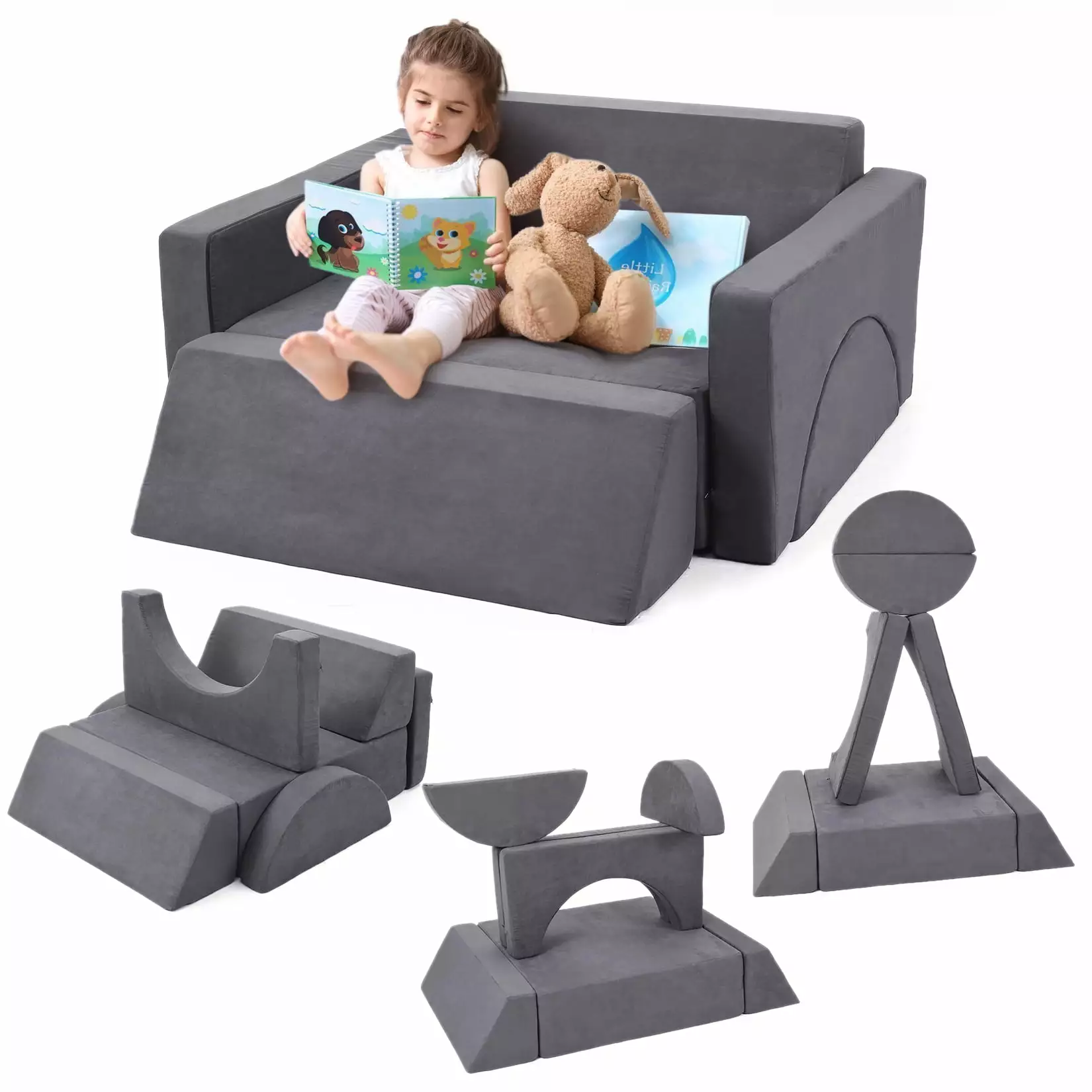 7Pcs Kids Play Couch. Modular Kids Sofa Toddler Couch. Multifunctional Play Couch Convertible Sofa Play Set for Playroom Nursery