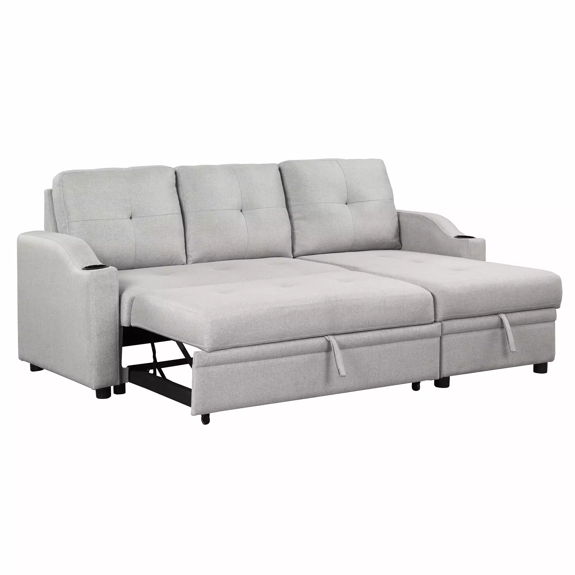 80.3 Orisfur. Pull Out Sofa Bed Modern Padded Upholstered Sofa Bed . Linen Fabric 3 Seater Couch with Storage Chaise and Cup Holder . Small Couch for Small Spaces