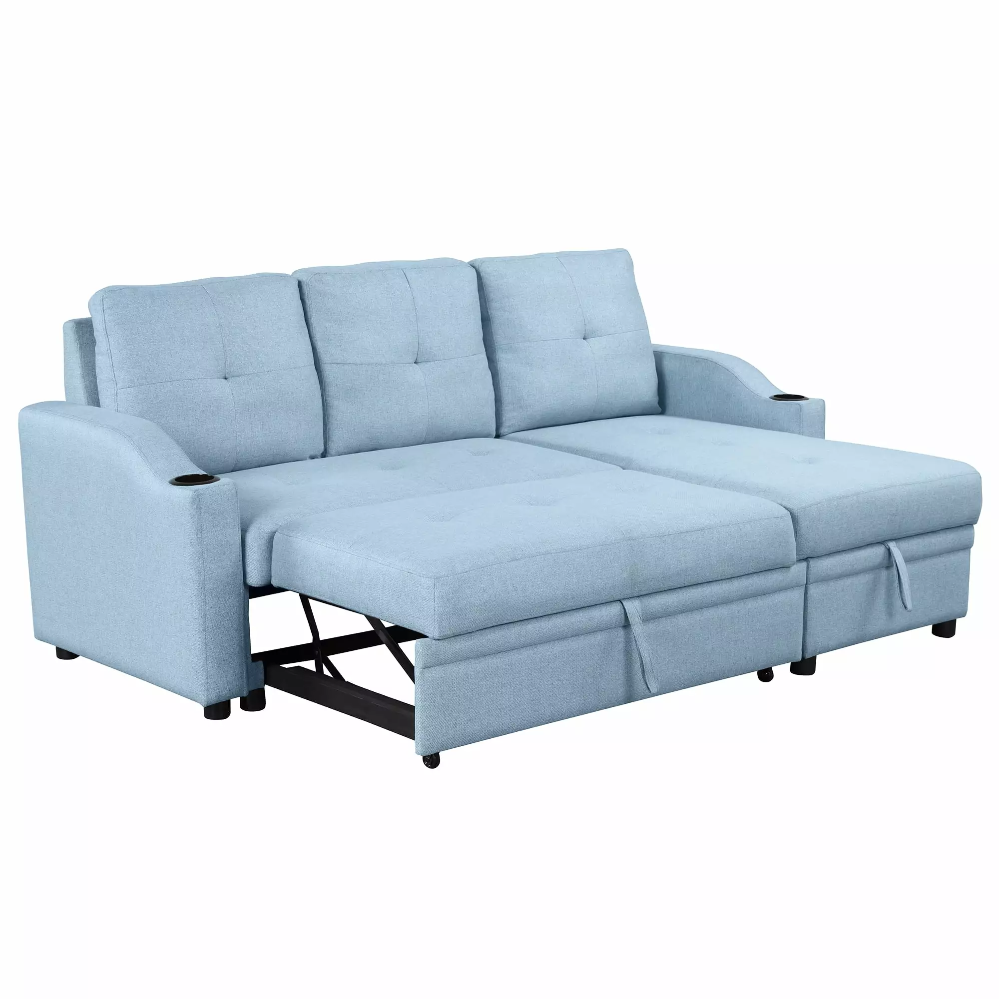 80.3 Orisfur. Pull Out Sofa Bed Modern Padded Upholstered Sofa Bed . Linen Fabric 3 Seater Couch with Storage Chaise and Cup Holder . Small Couch for Small Spaces