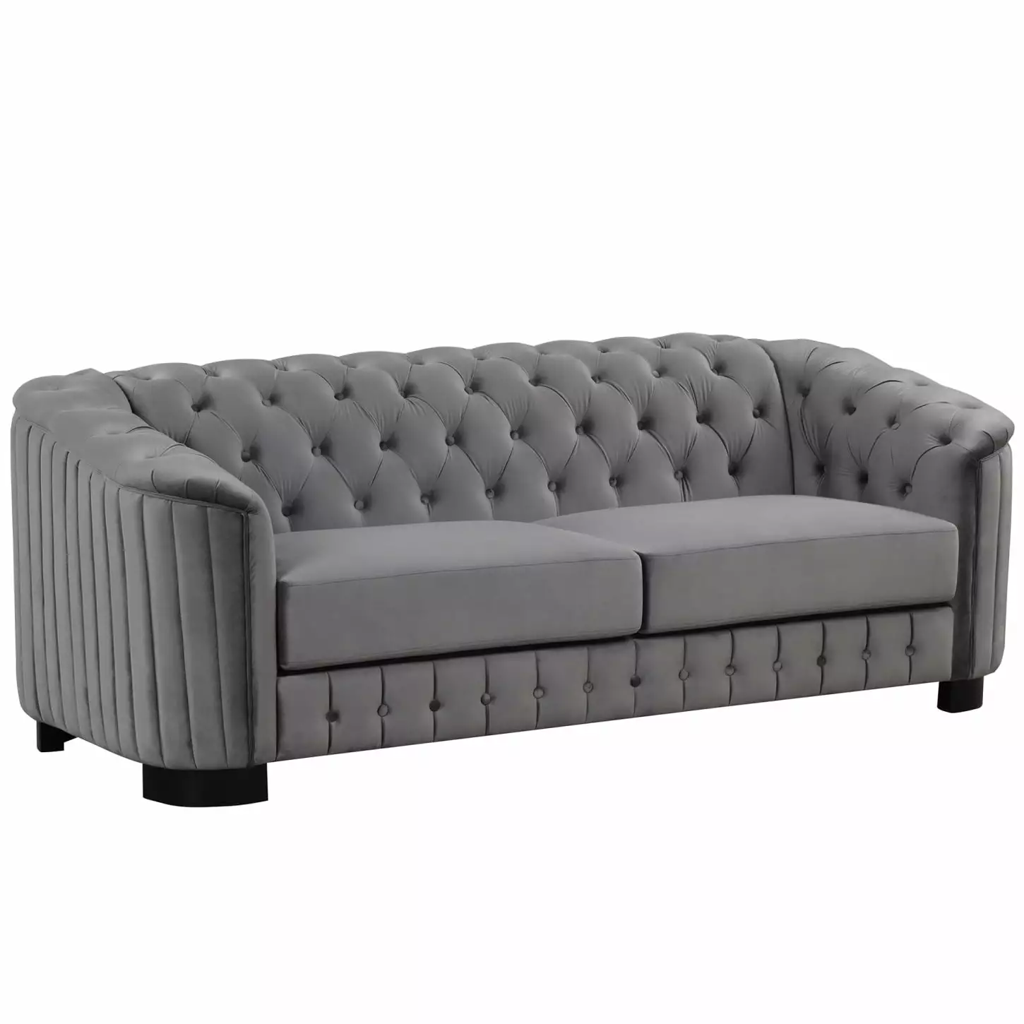 82 Gray Mid Century Modern Velvet Upholstered Sofa - 3 Seater with Thick Removable Seat Cushion. Durable Rubber Wood Legs. Soft Padded Ergonomic Design - Perfect for Cozy Living Room Comfort