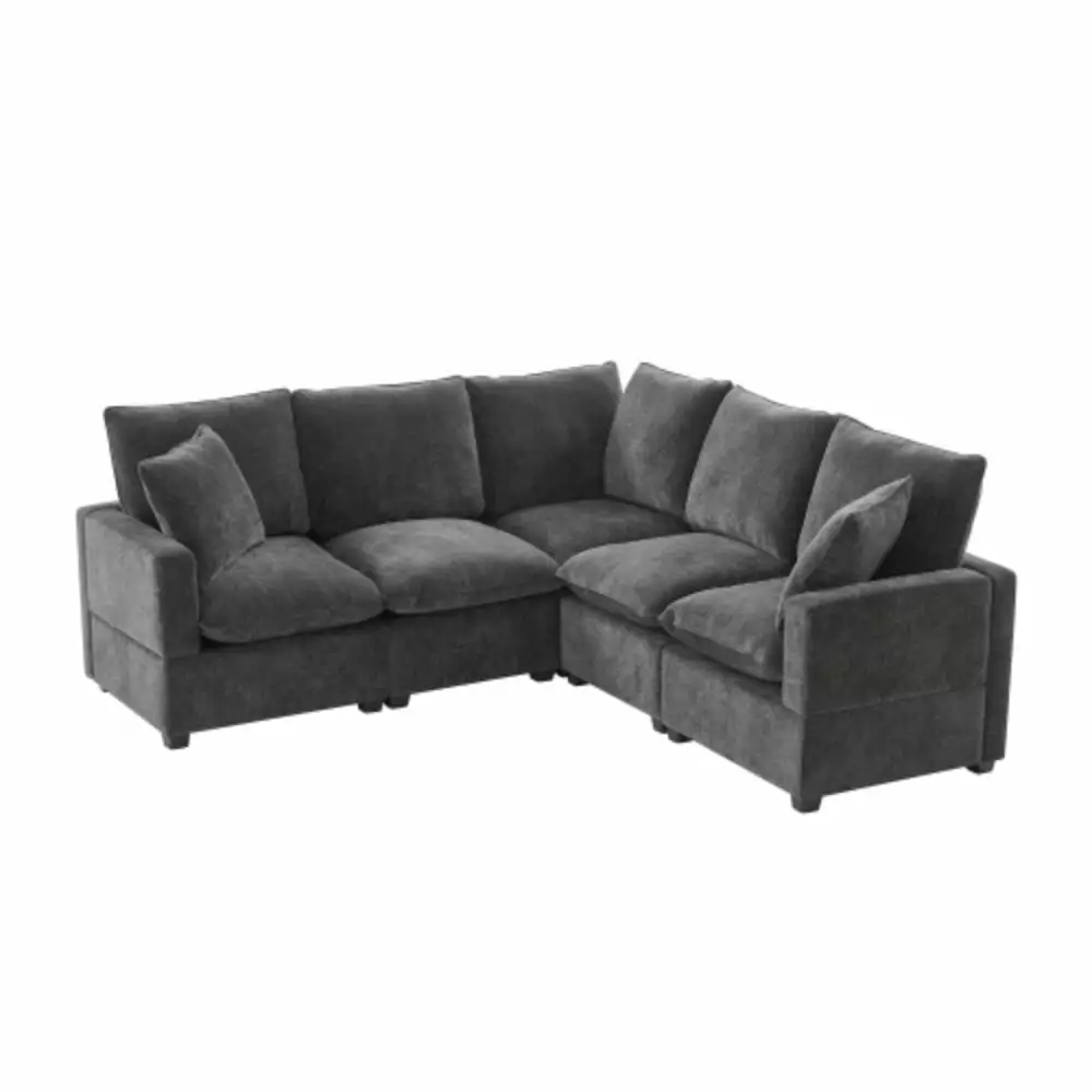 84*84 Modern L Shape Modular Sofa. 5 Seat Chenille Sectional Couch Set with 2 Pillows Included. Freely Combinable Indoor Funiture for Living Room. Apartment. Office. 2 Colors Black+Grey + Chenille