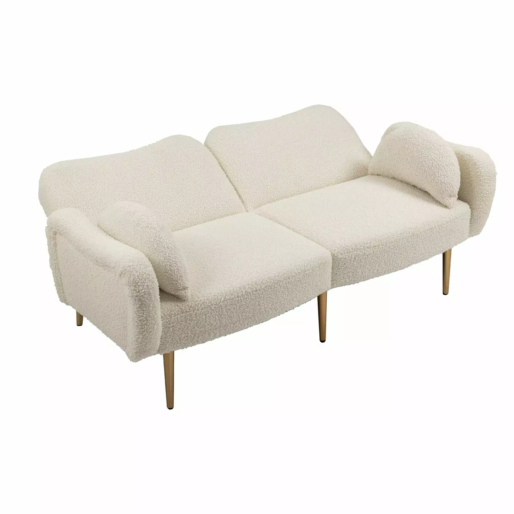 2 Seats Sofa Bed Couch Loveseat Armrest with 2 Bolster Pillows. Velvet Love Seats Sofa Chaise Lounge TV Sofa Upholstered Arm Sofa for Living Room Bedroom Office. Sleeper Sofa with Soft Cushions. White