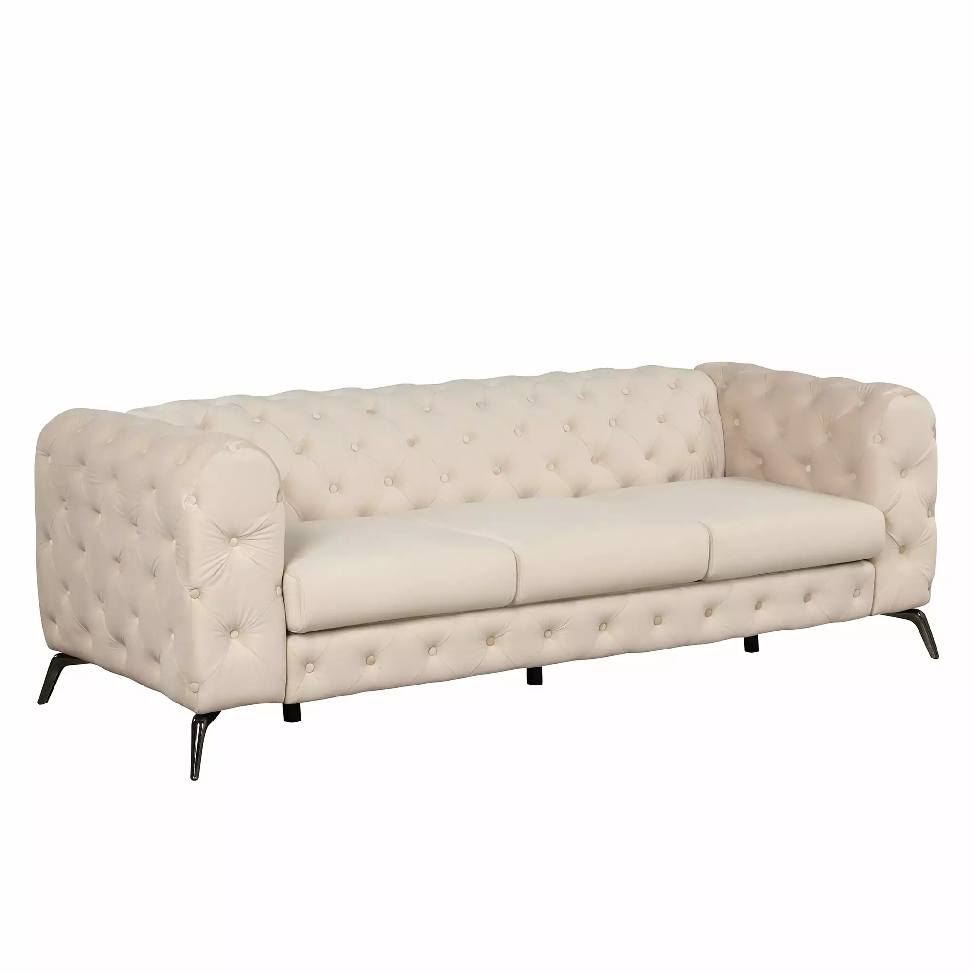 85.5 Velvet Upholstered Sofa With Sturdy Metal Legs.Modern Sofa Couch With Button Tufted Back. 3 Seater Sofa Couch For Living Room.Apartment.Home Office.Beige