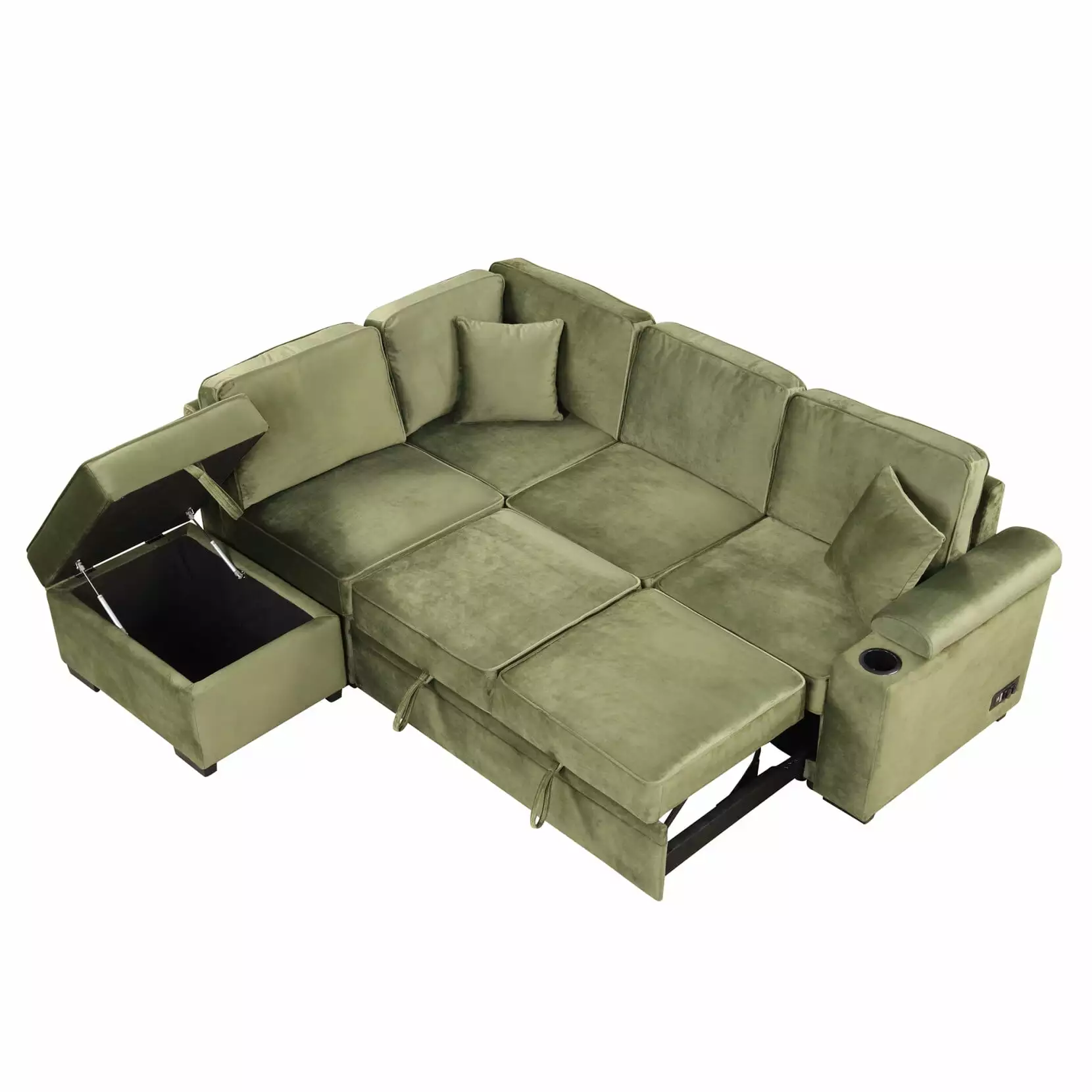 87.4 Sleeper Sofa Bed.2 in 1 Pull Out Sofa Bed with Storage Ottoman.L-Shape Sectional Sofa Couch for Living Room.Bedroom and Small Apartment.Green