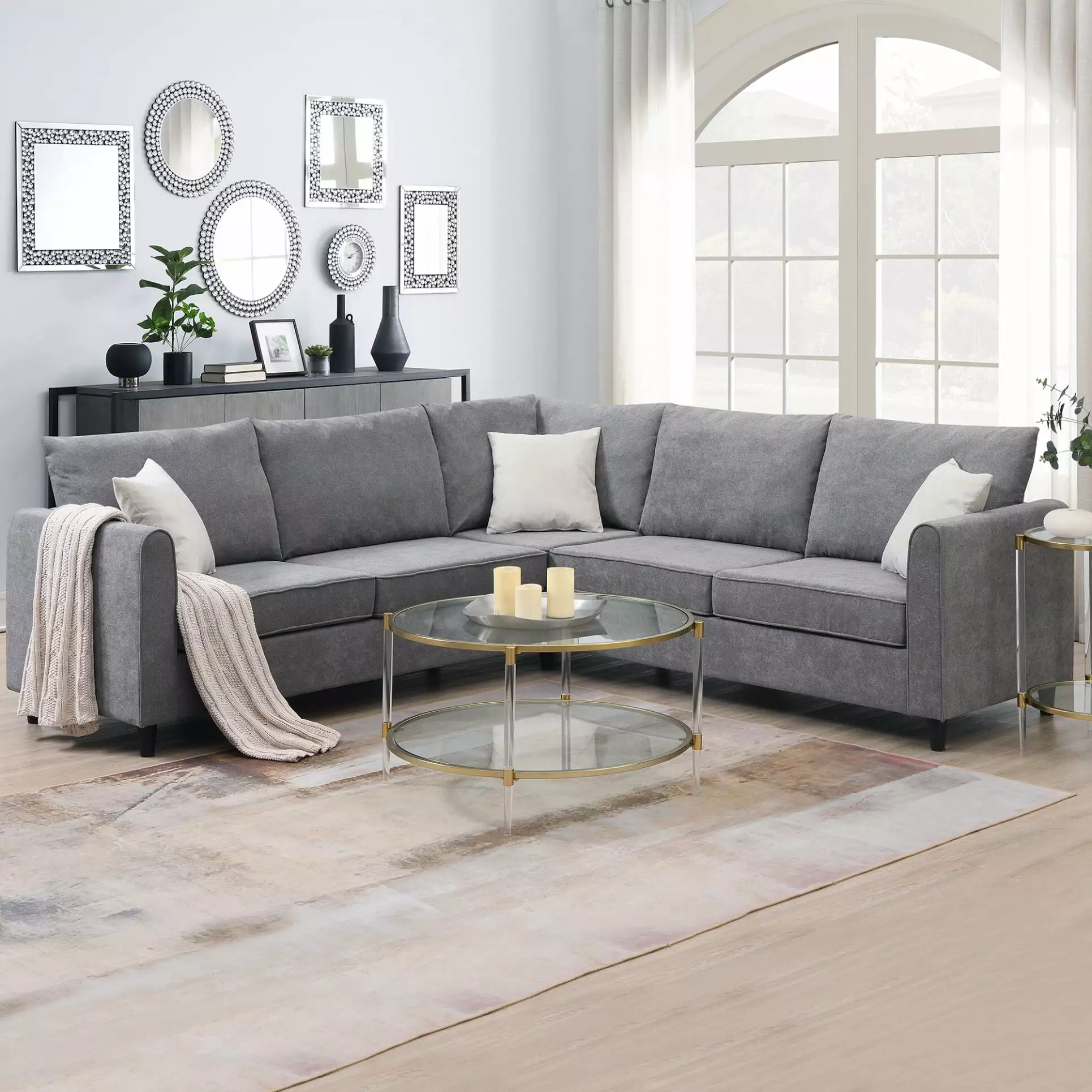 88*88 Modern Upholstered Sectional Sofa.L Shape Sofa Couch with 3 Pillows.Sectional Couch for Living Room.Home Office.Weight Capacity 300 LBS/Seat.Grey