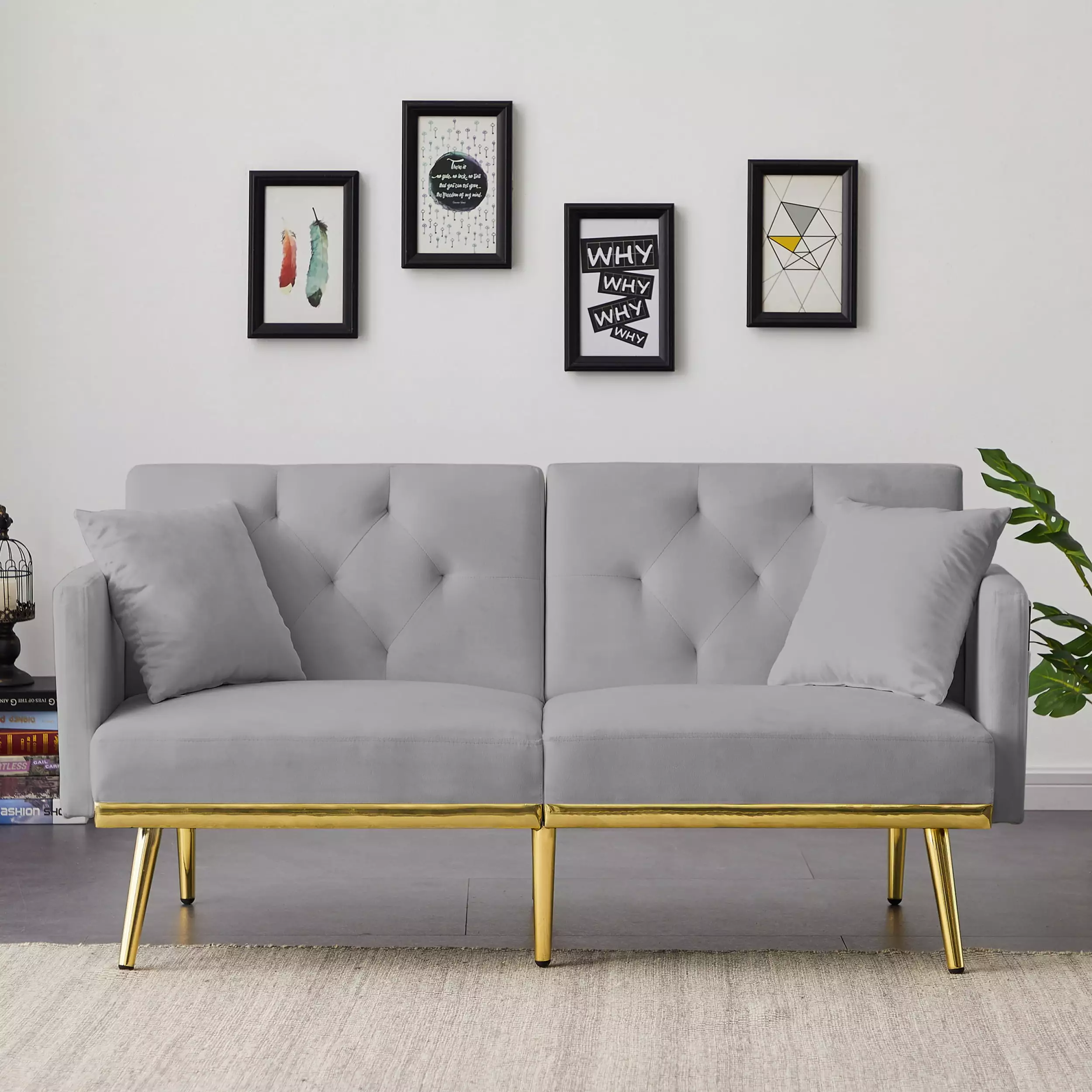 GREY VELVET SOFA BED 55732